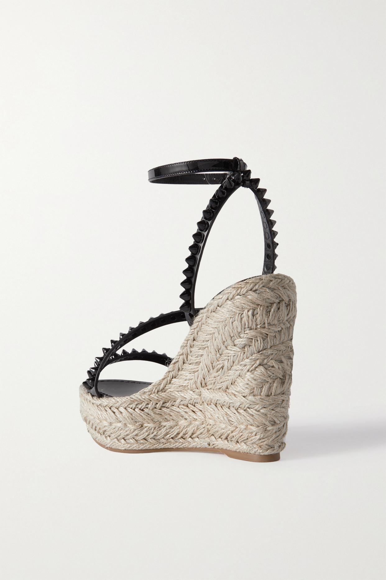 Mafaldina Zeppa Leather Espadrille Wedges in Black - Christian Louboutin