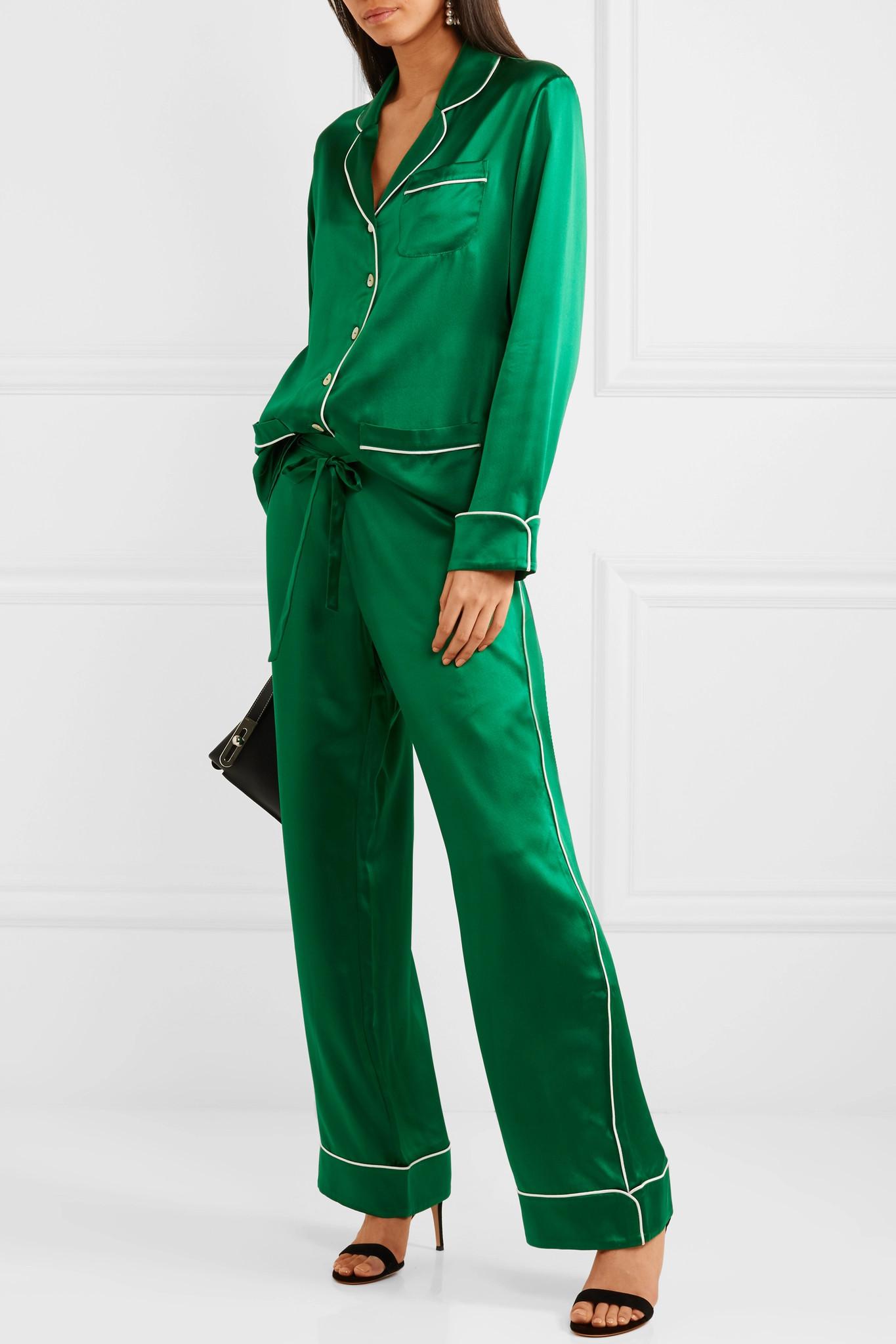 Olivia Von Halle Coco Silk-satin Pajama Set in Green
