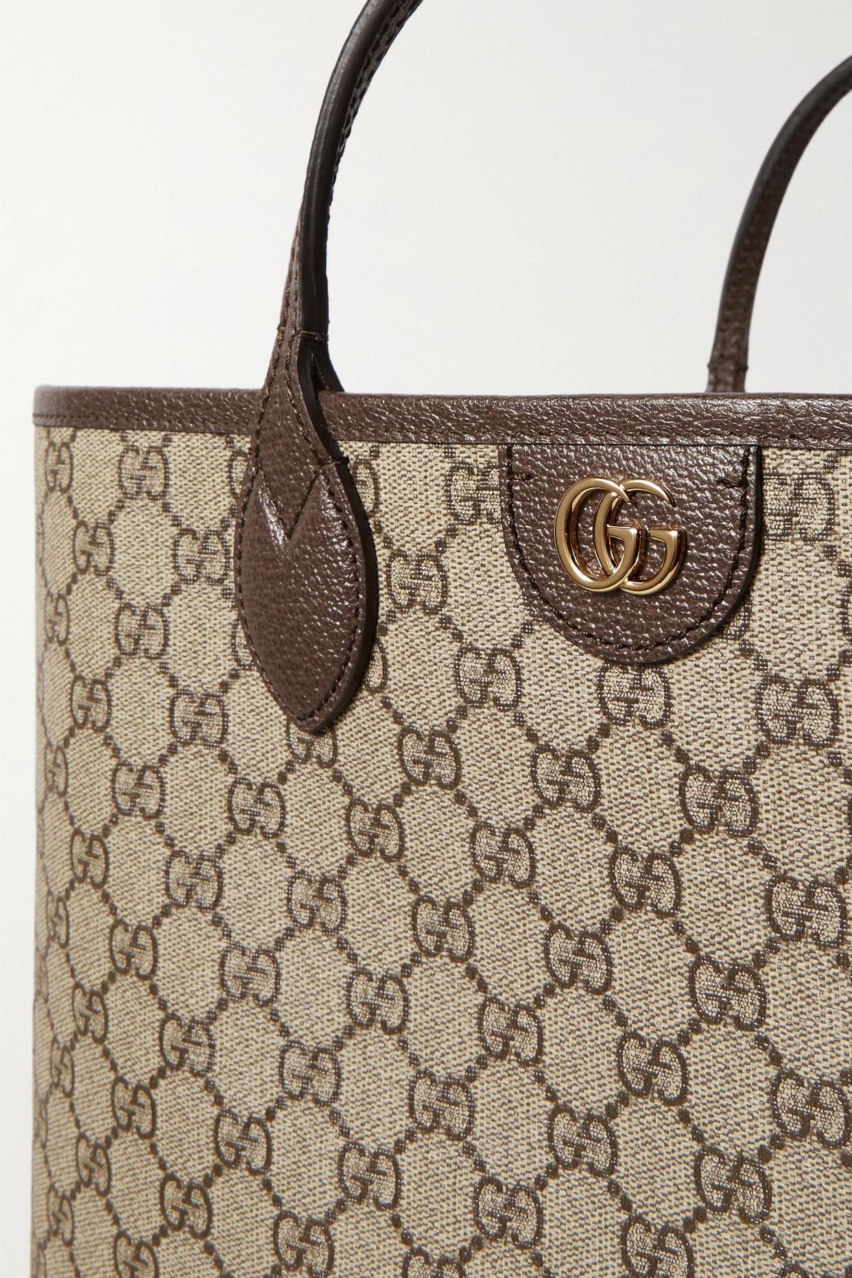GUCCI Ophidia textured leather-trimmed printed coated-canvas tote
