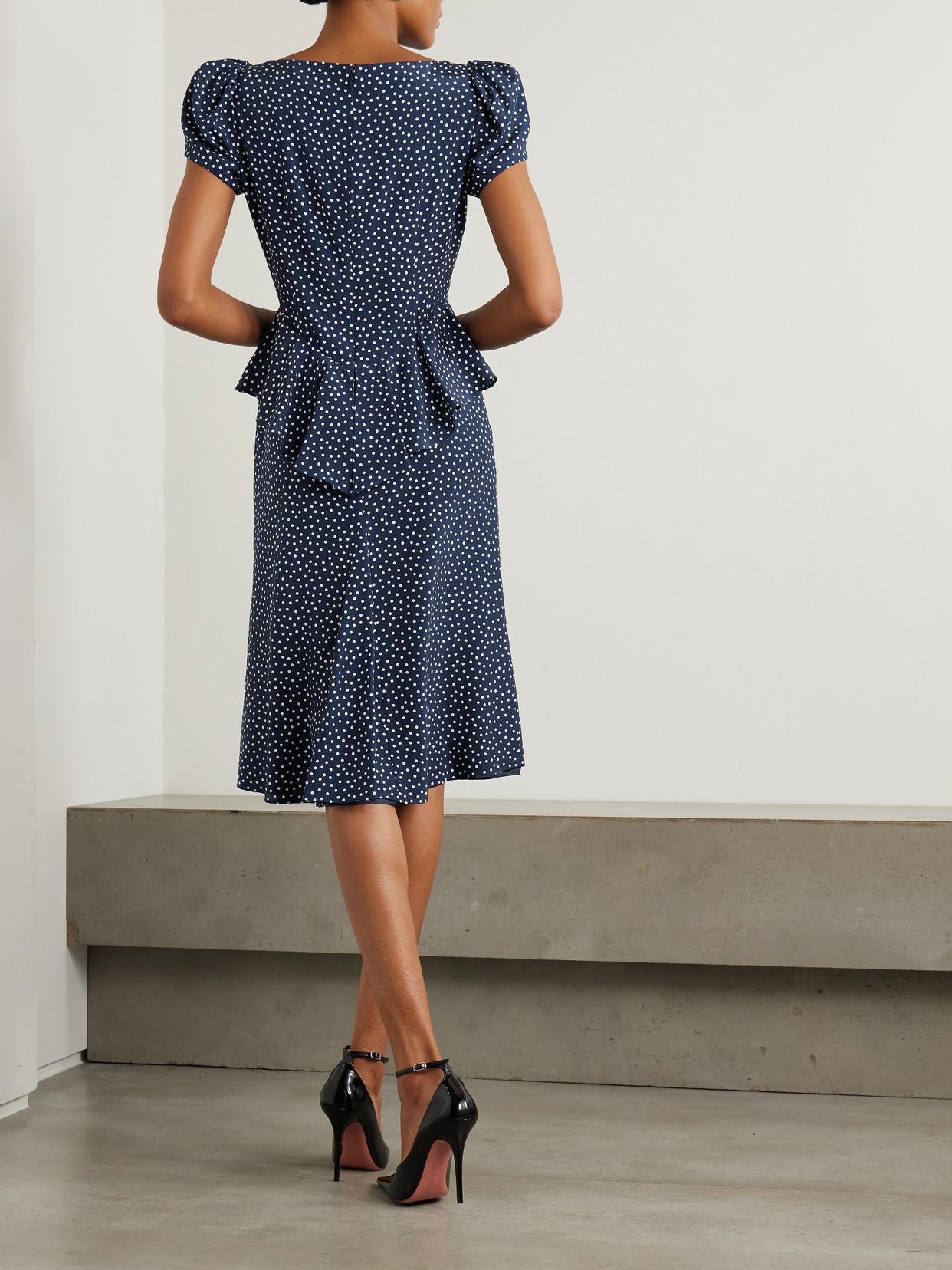 Alessandra Rich Bow-Detailed Ruffled Polka-Dot Silk Midi Dress in Blue |  Lyst