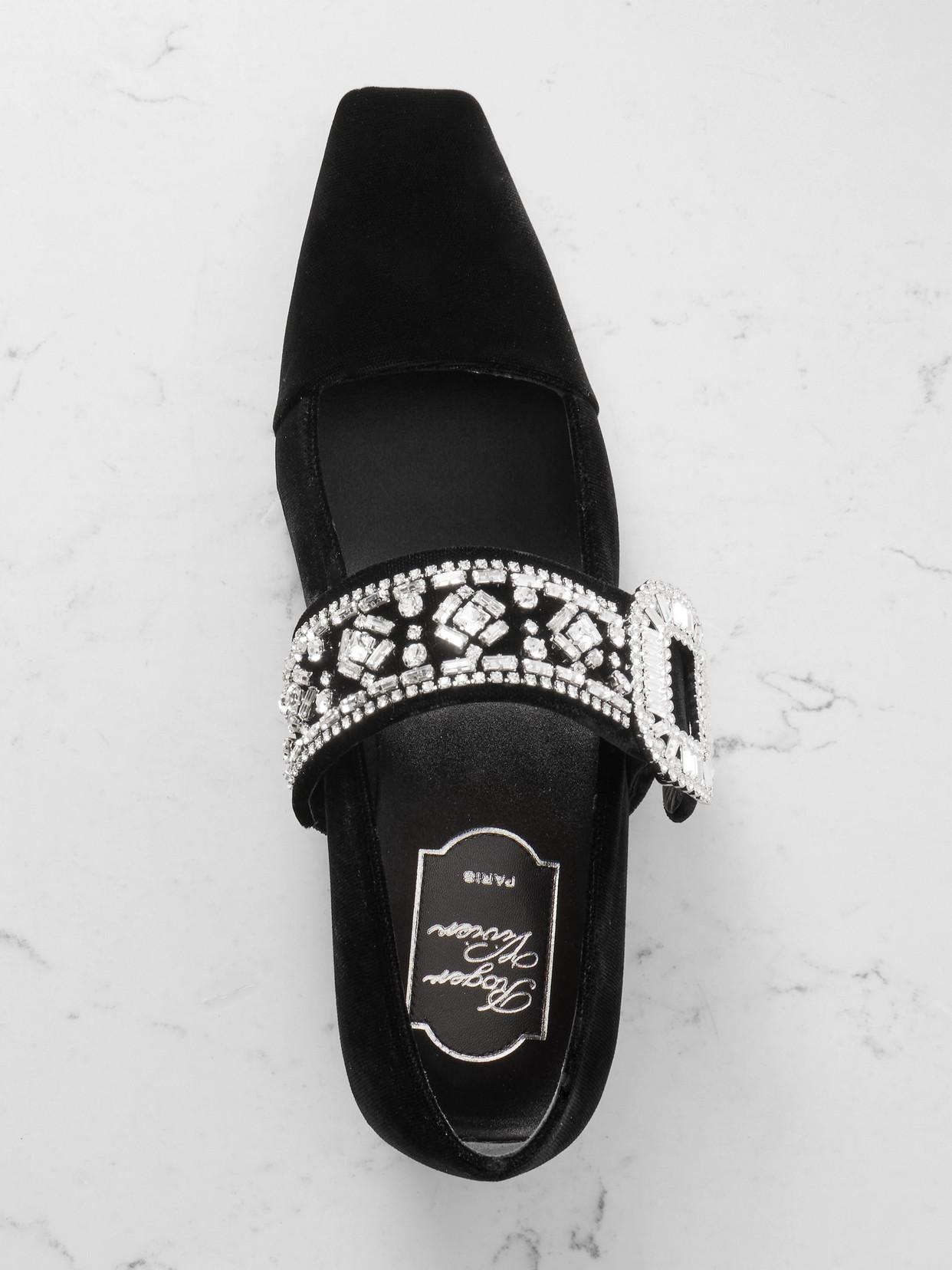 Roger Vivier 25 Crystal-Embellished Velvet Mary Jane Ballet Flats