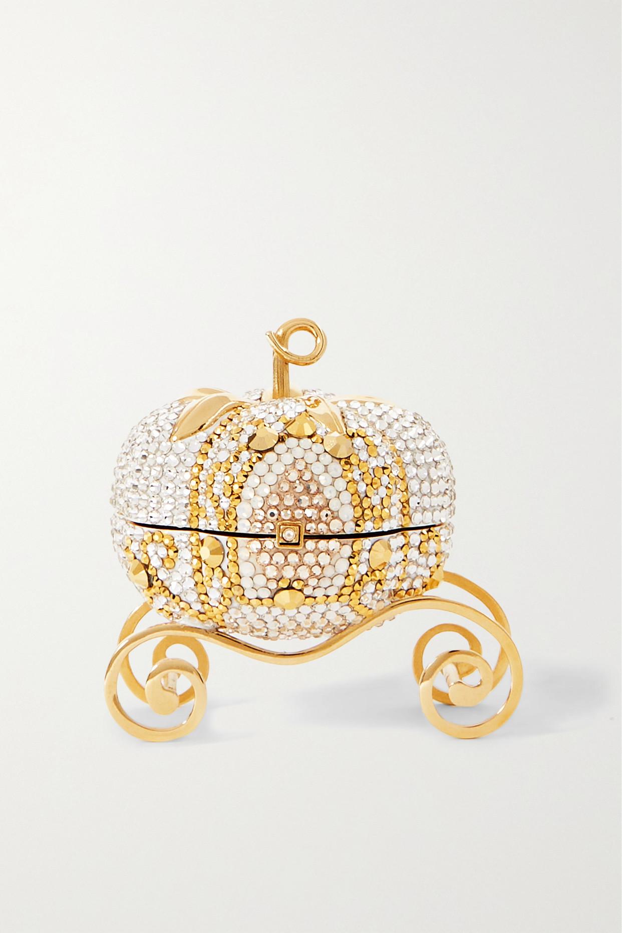 Judith Leiber Miniature Carriage Crystal embellished Gold tone