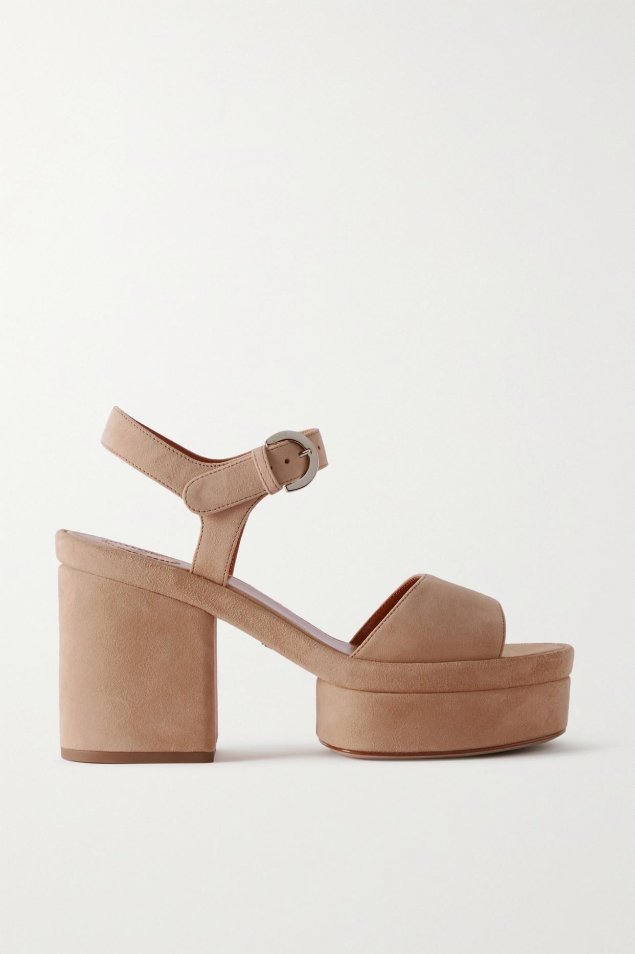 Chloé Odina Suede Platform Sandals in Natural | Lyst