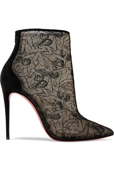 Christian Louboutin Psybootie 100 Embroidered Mesh Lace Ankle