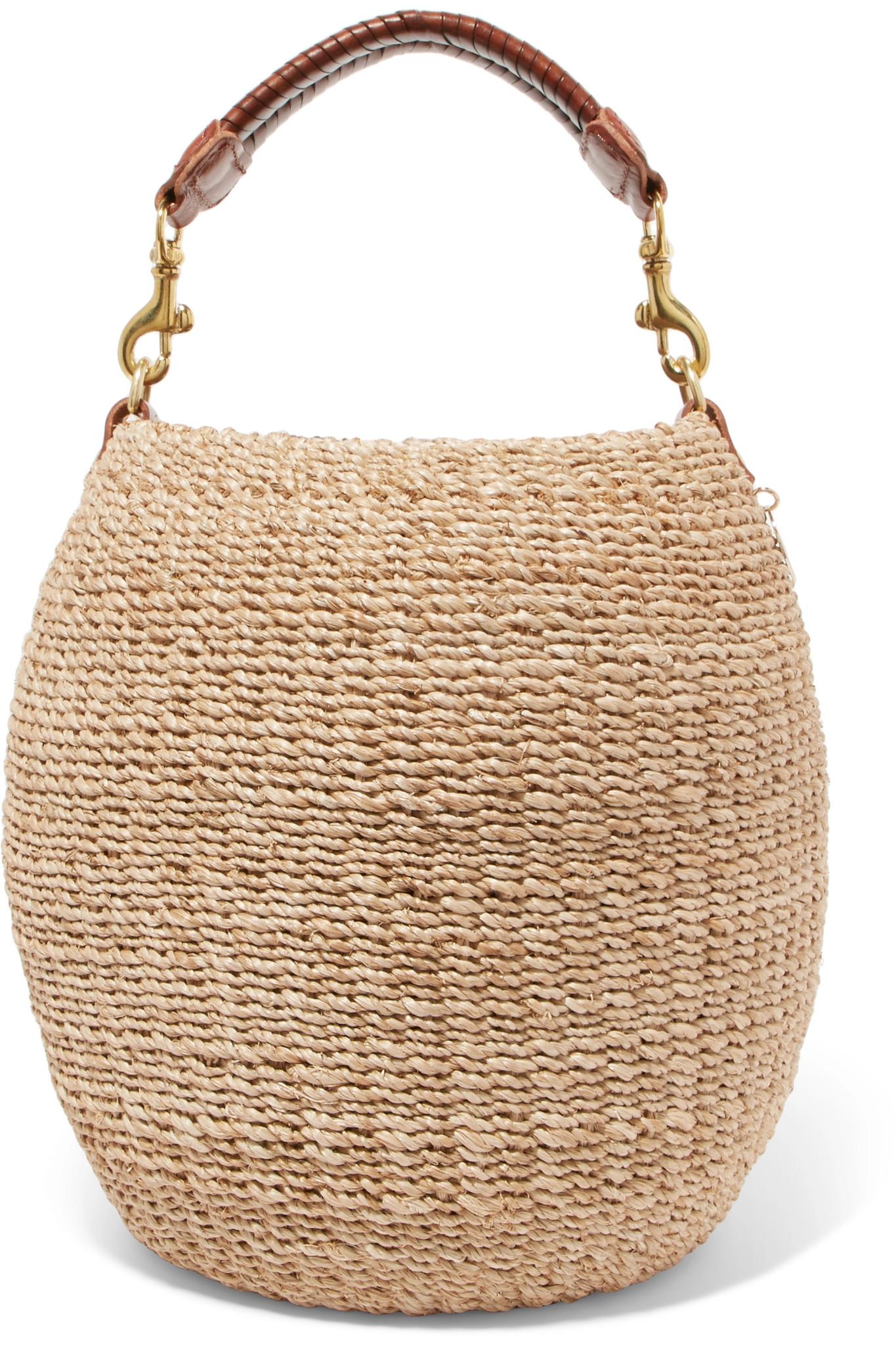 Clare V. Pot De Miel Leather-trimmed Woven Abaca Straw Tote in