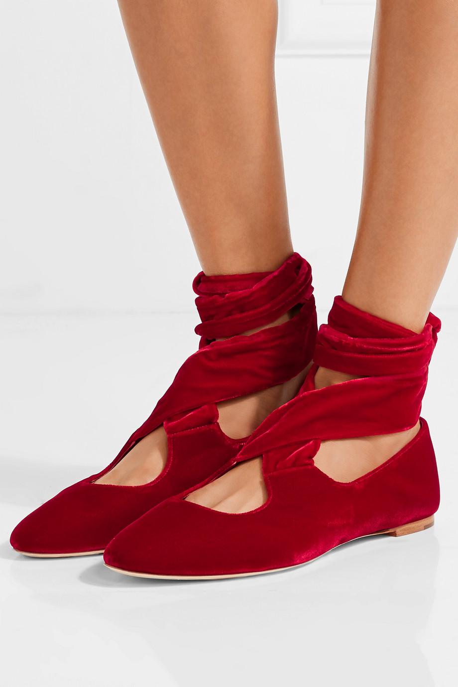The Row Elodie Velvet Flats W/ Tags in Red | Lyst