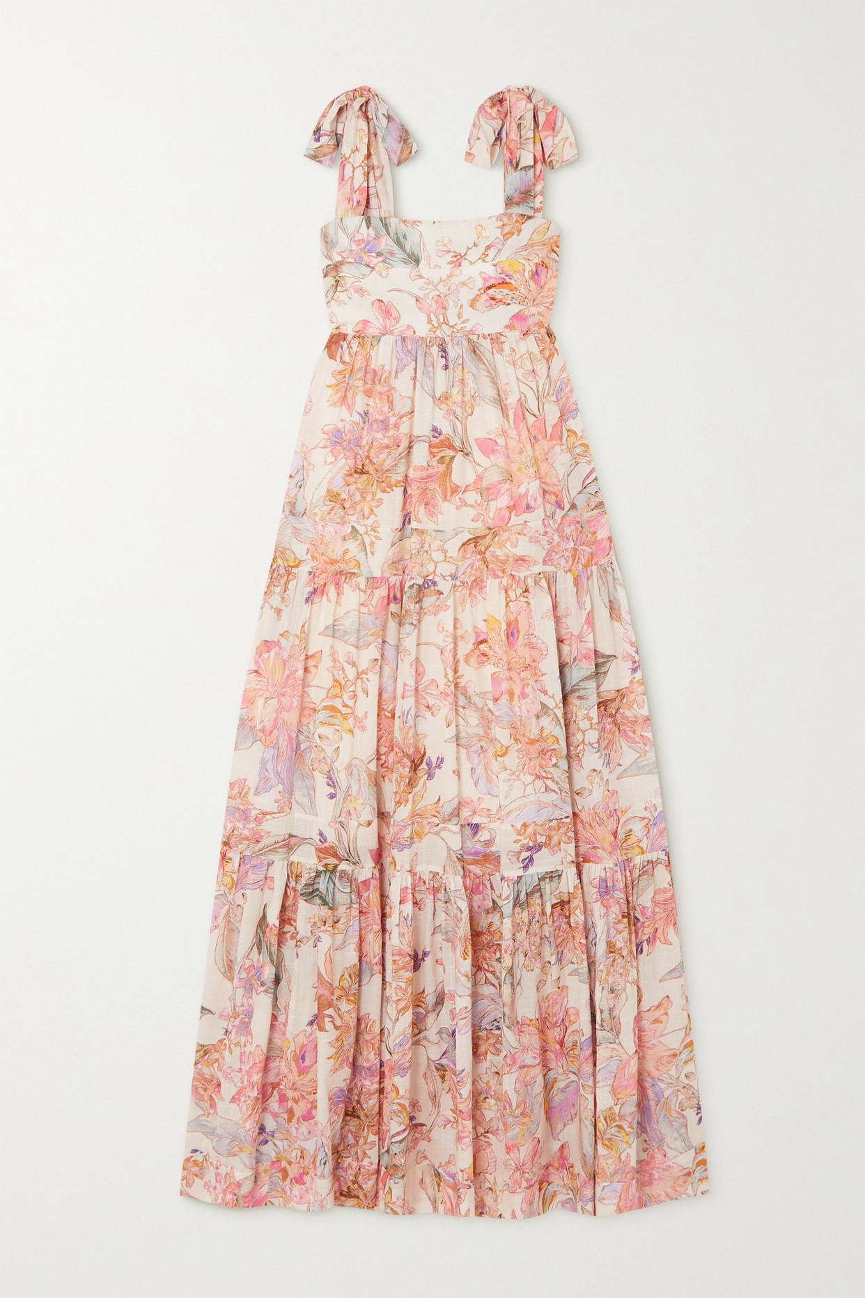 Zimmermann Cira Tiered Floral-print Cotton-voile Midi Dress in Pink | Lyst