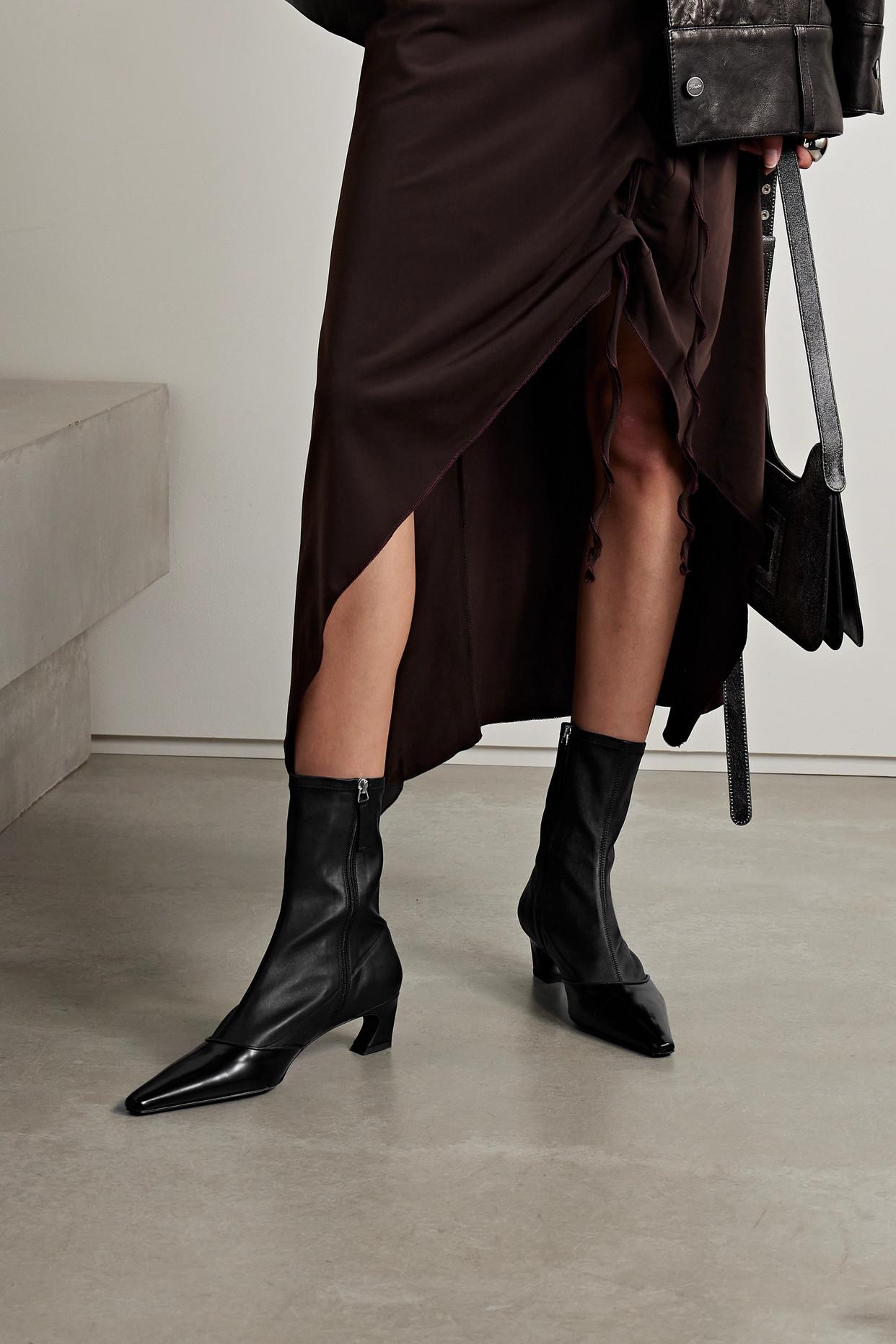 Acne Studios Patent-trimmed Leather Ankle Boots in Black | Lyst
