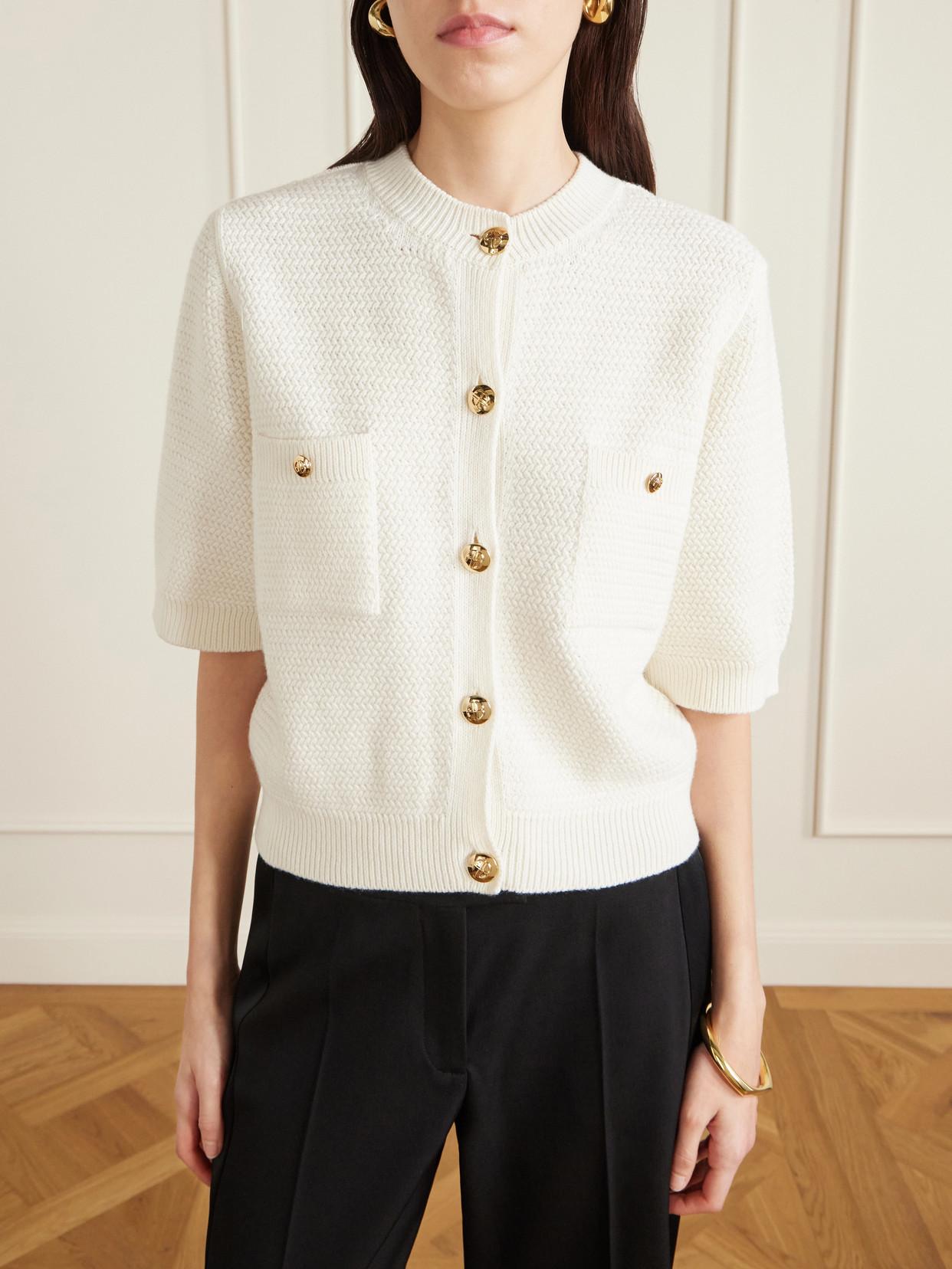 Anine Bing Christa Knitted Cardigan in Natural | Lyst