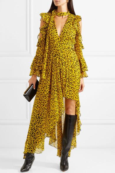 Diane von Furstenberg Ruffled Leopard-print Silk-georgette Wrap Maxi Dress  in Yellow | Lyst