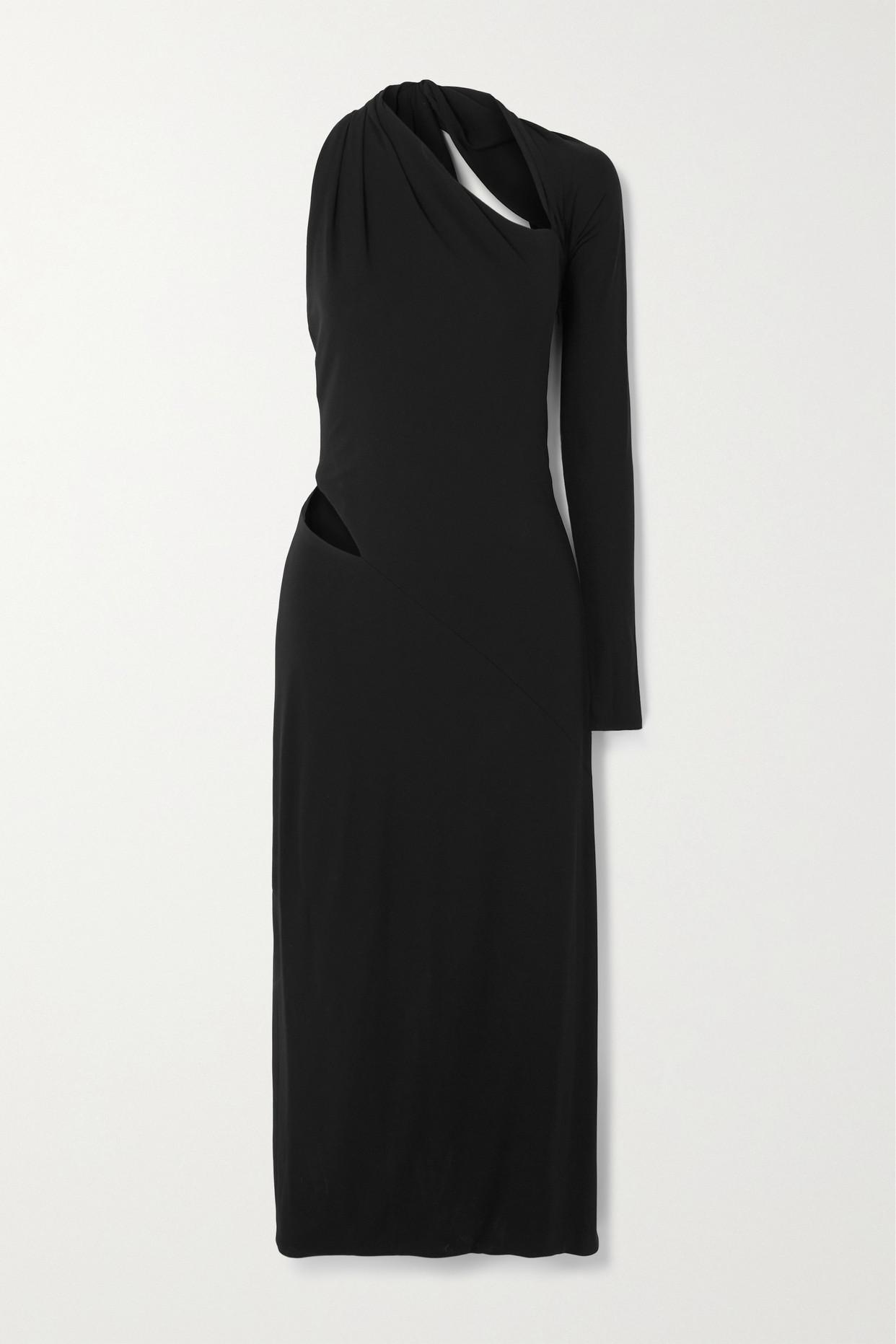 Versace Cutout Oneshoulder Stretchjersey Midi Dress in Black Lyst