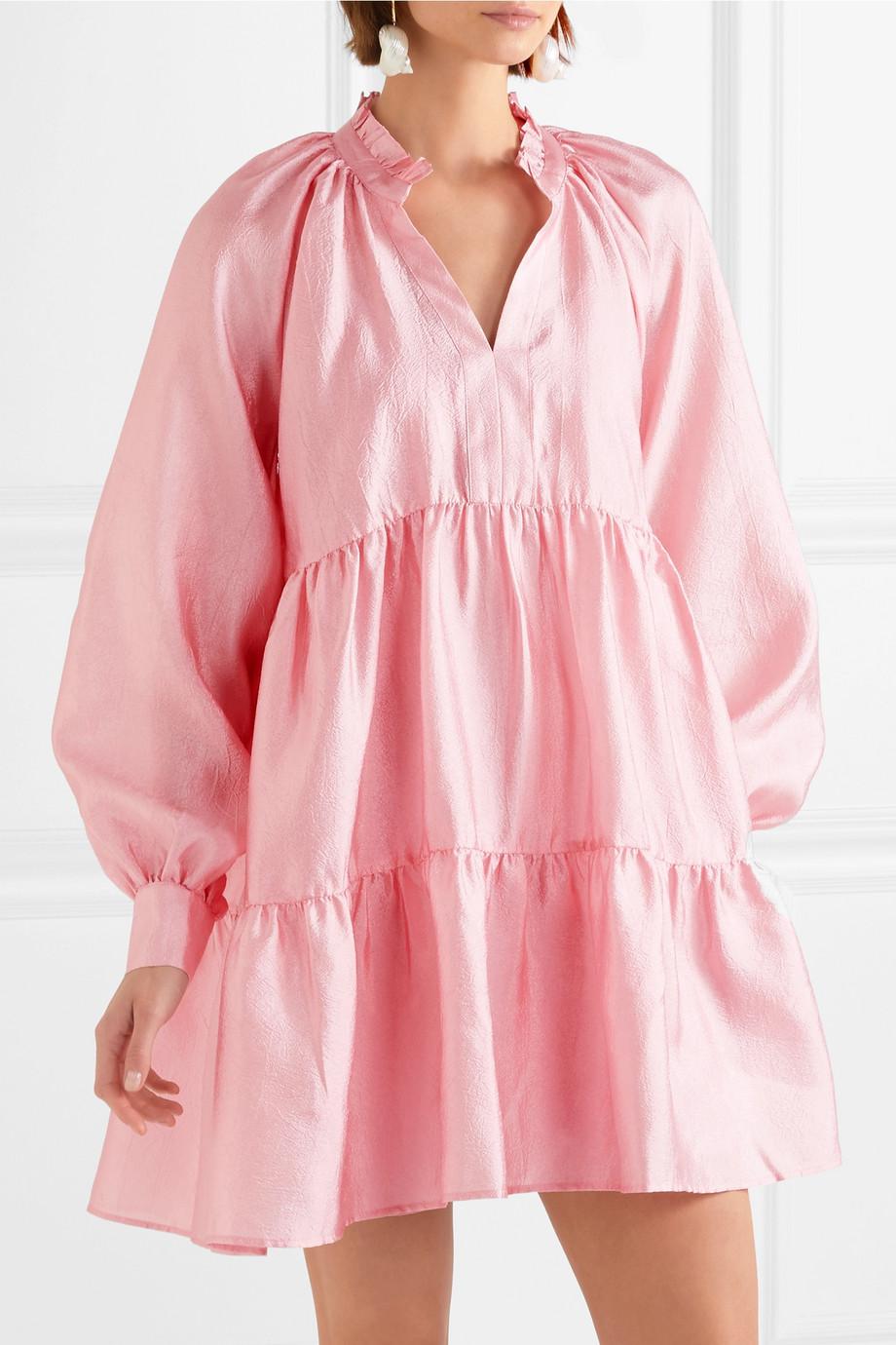 Stine Goya Jasmine Tiered Cloqué Mini Dress in Pink | Lyst