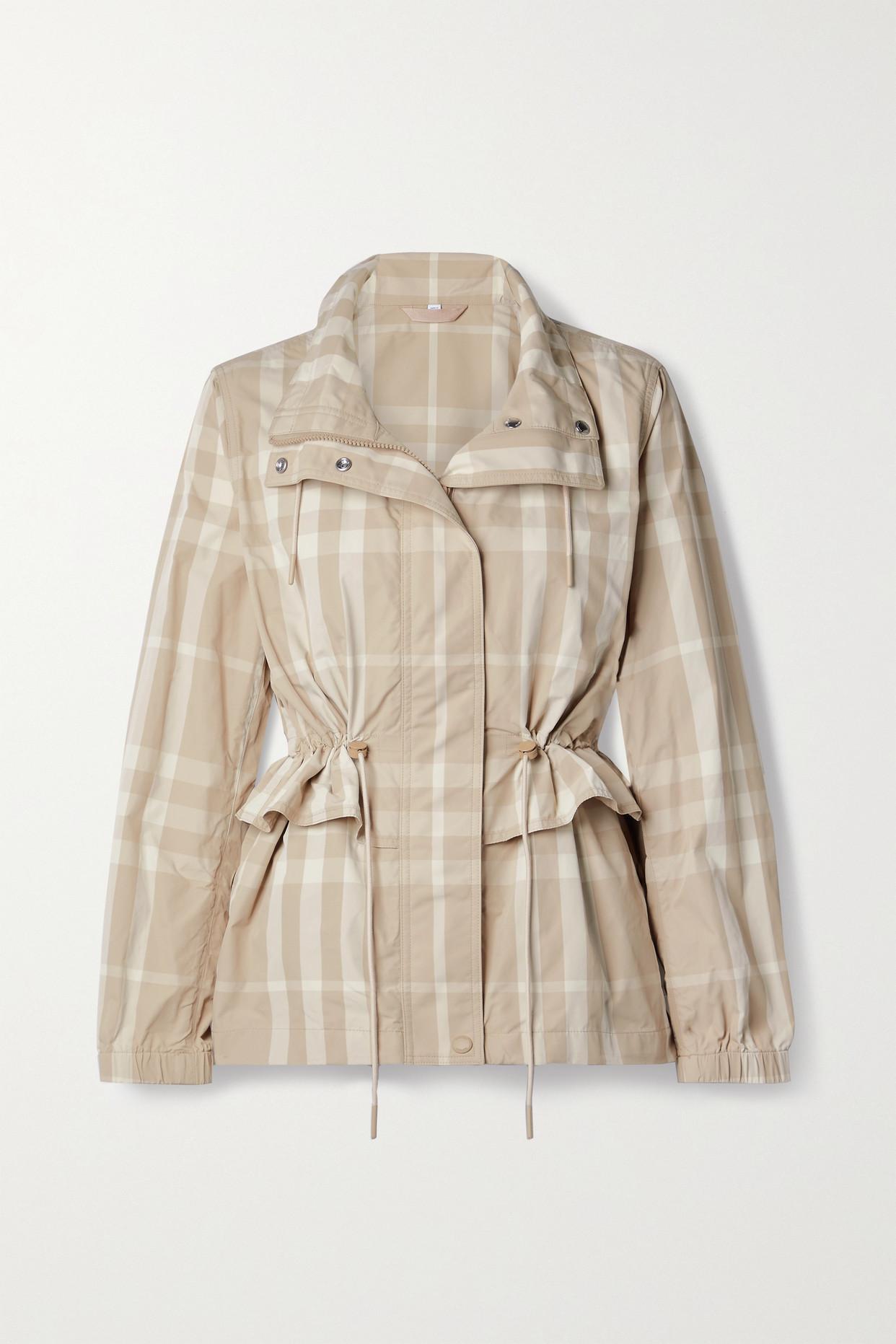 Burberry Checked Twill Jacket in Natural | Lyst