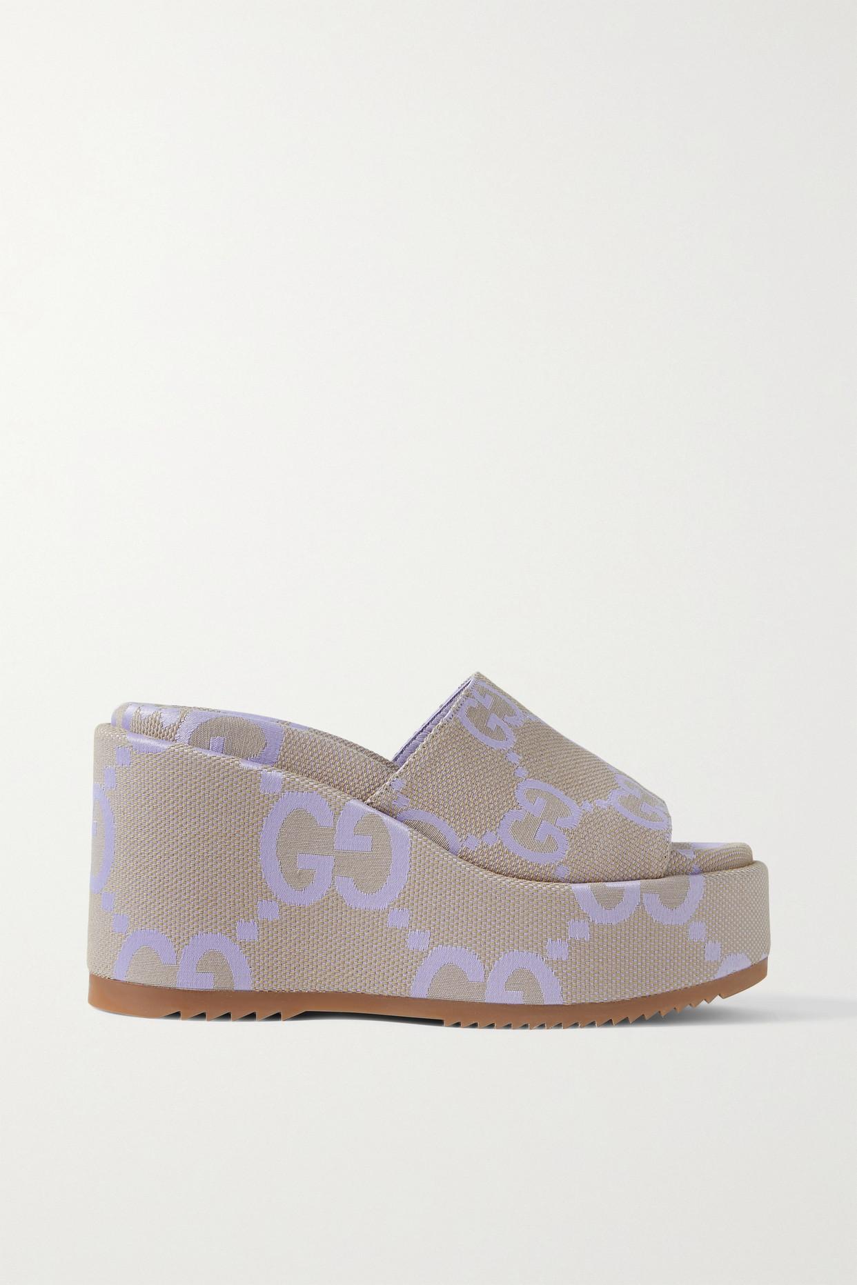 Gucci Angelina Canvasjacquard Wedge Slides in Gray Lyst