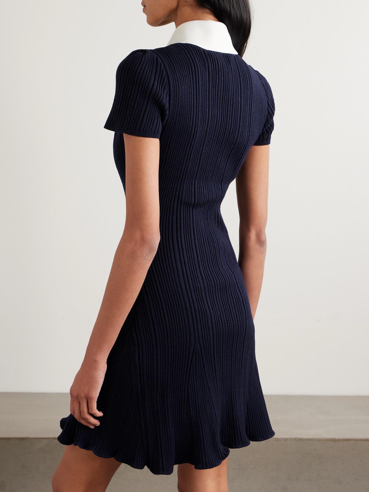 Self-Portrait Button-Embellished Ribbed-Knit Mini Dress in Blue | Lyst