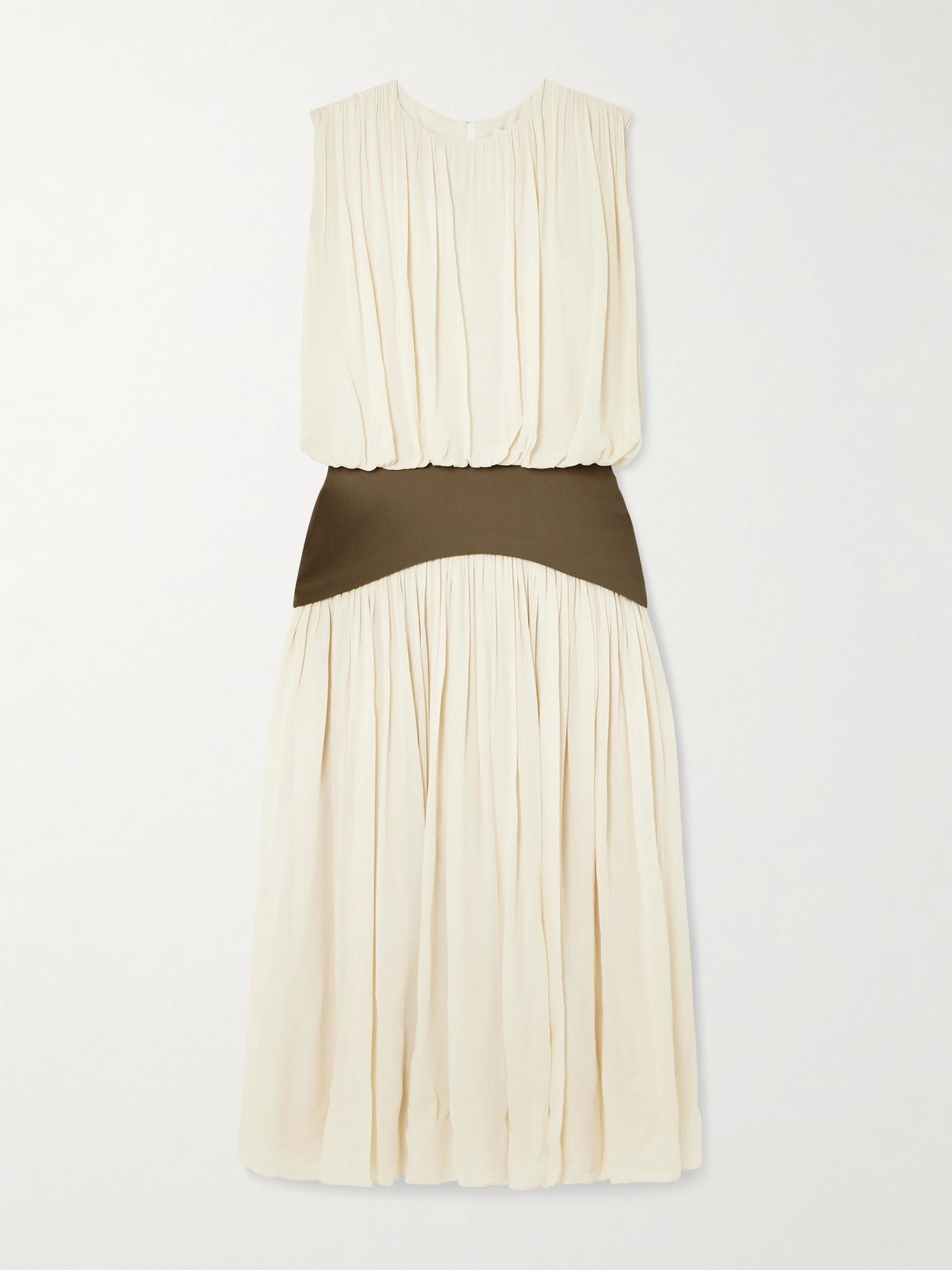 abadia ora pleated gathered chiffon and dupioni midi dress ABADIA Ora pleated gathered chiffon and dupioni midi dress