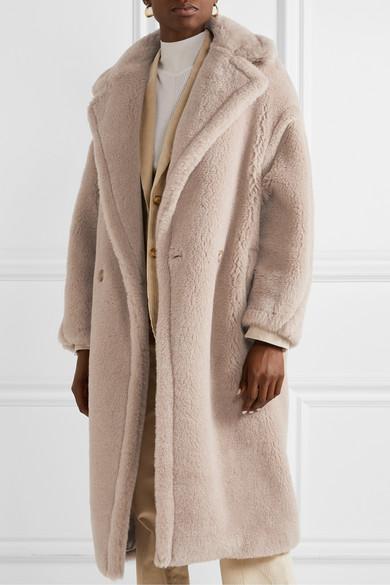 Womens Teddy Bear Feel Oversized Lapel Faux Fur Alpaca Wool Luxury Max Long Coat 