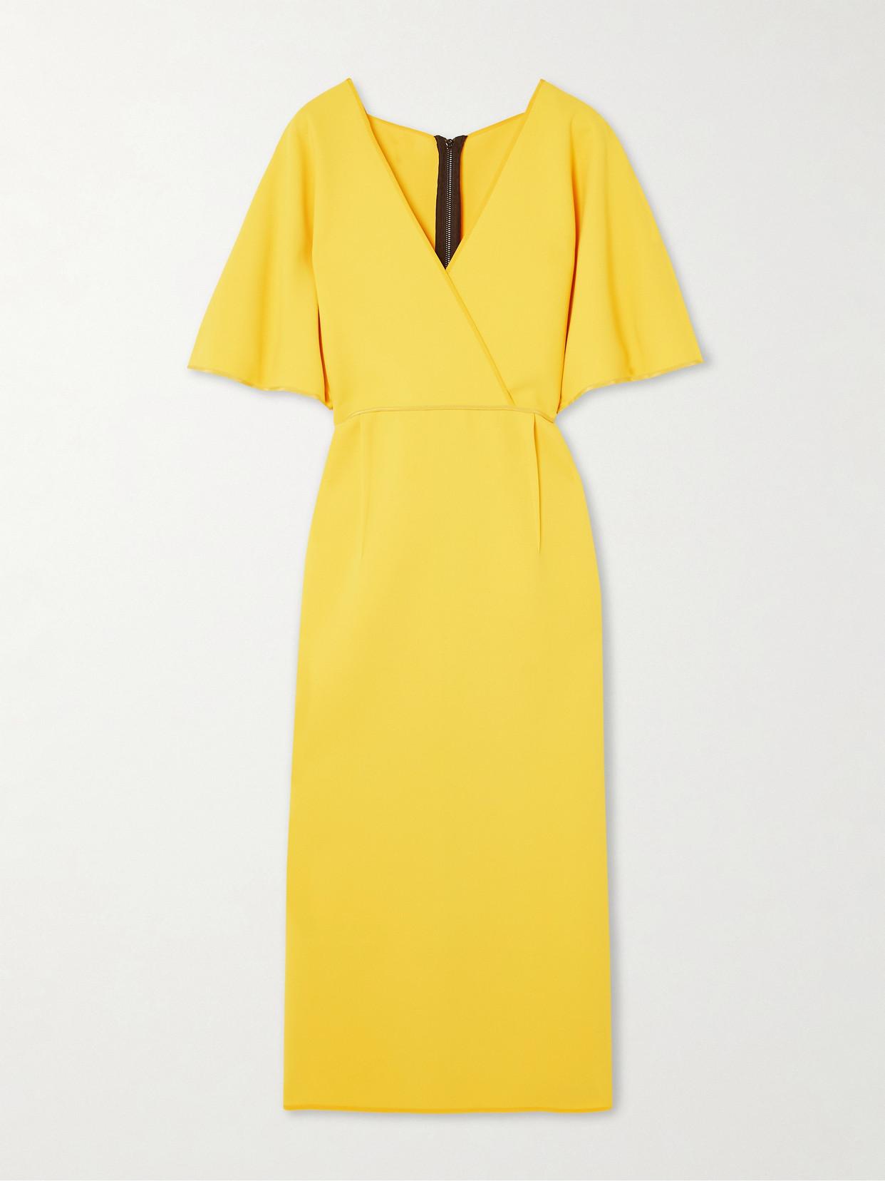 Maticevski Benefit Wrap-Effect Pleated Crepe Midi Dress in Yellow