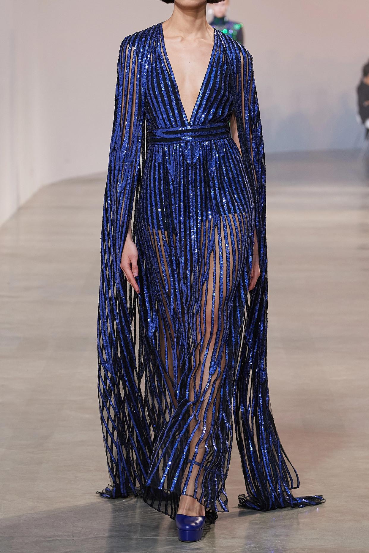 Elie Saab Cape-effect Sequined Embroidered Tulle Gown in Blue | Lyst