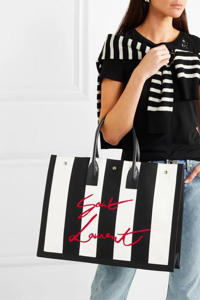 Saint Laurent Noe Stripe Tote in Black | Lyst