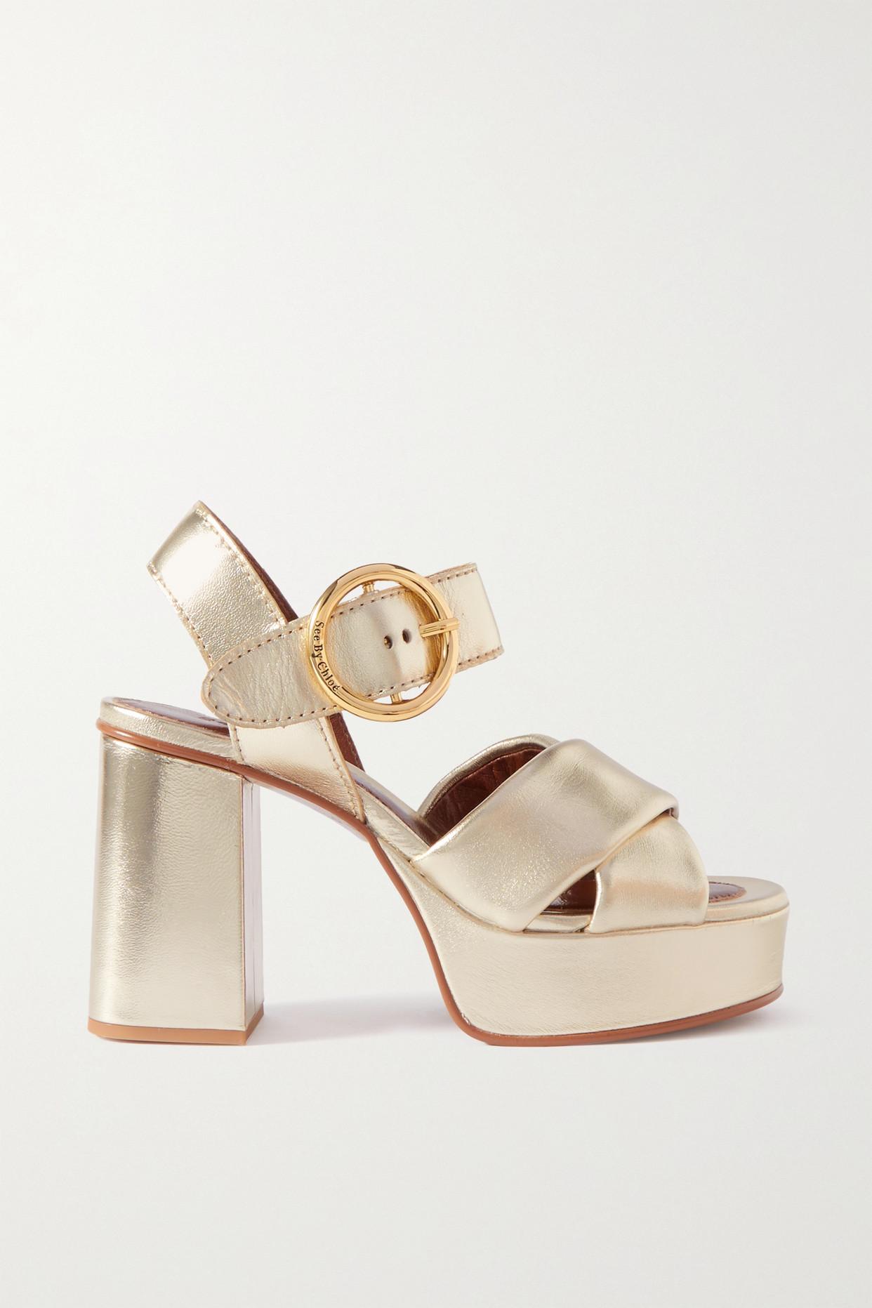 See By Chloé Lyna Metallic Leather Platform Sandals in Natural | Lyst