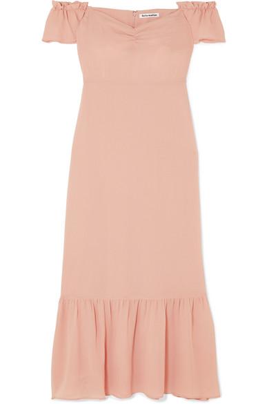 Reformation Butterfly Off-the-shoulder Tiered Crepe Dress in Blush (Pink) - Save 30% - Lyst