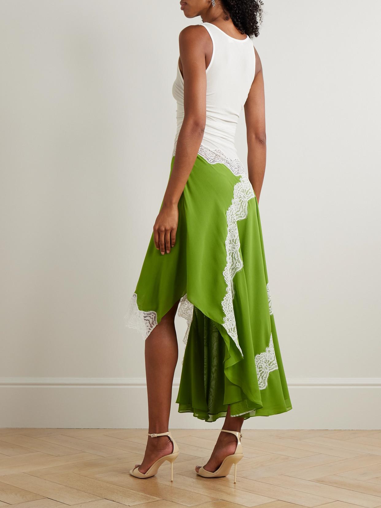 christopher esber green lace dress Asymmetric Lace-Trimmed Ruched Stretch-Jersey And Crepe in Satin evening maxi