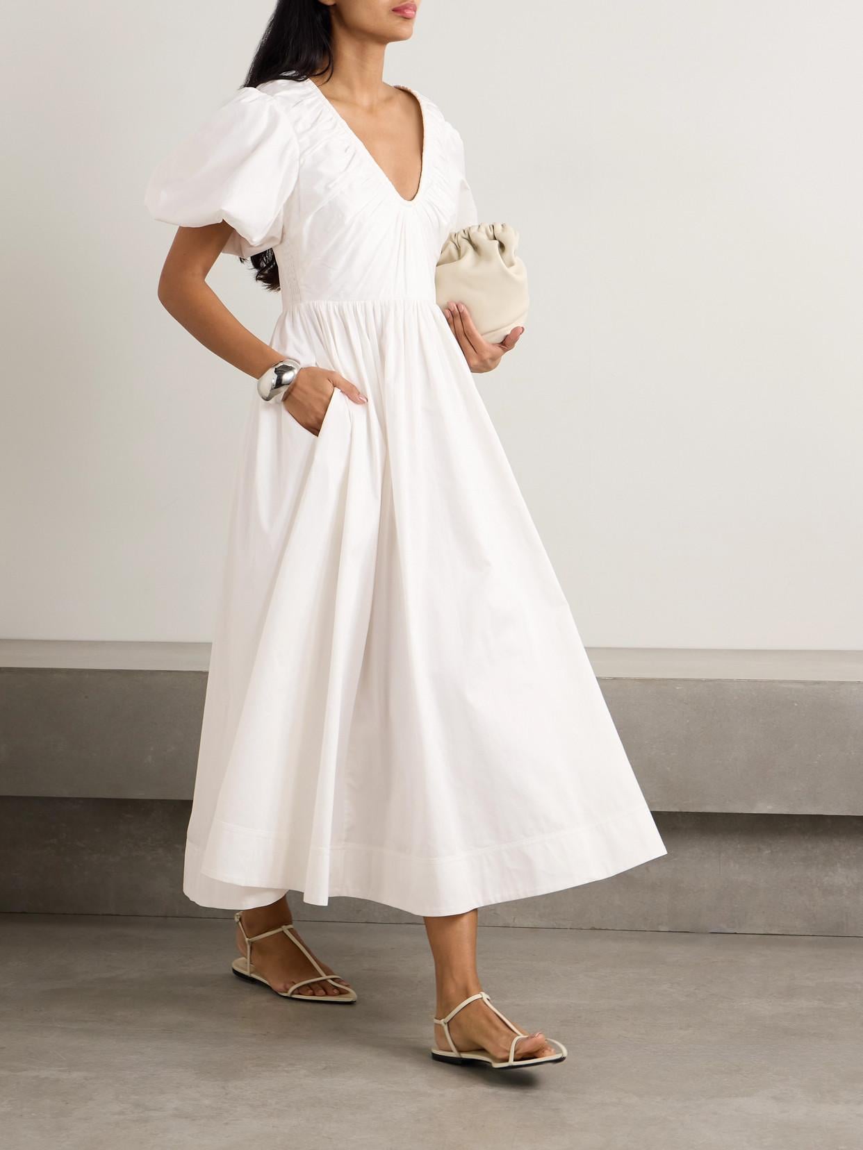 aje esmerie midi dress Aje. Esmerie Gathered Organic Cotton-Poplin Midi Dress in White