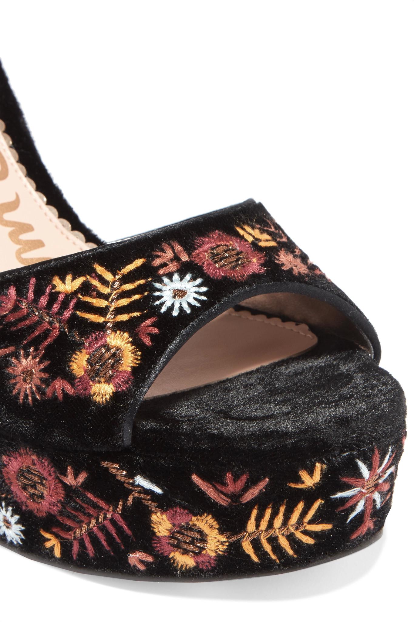 Sam Edelman Marsha Leather trimmed Embroidered Velvet Platform