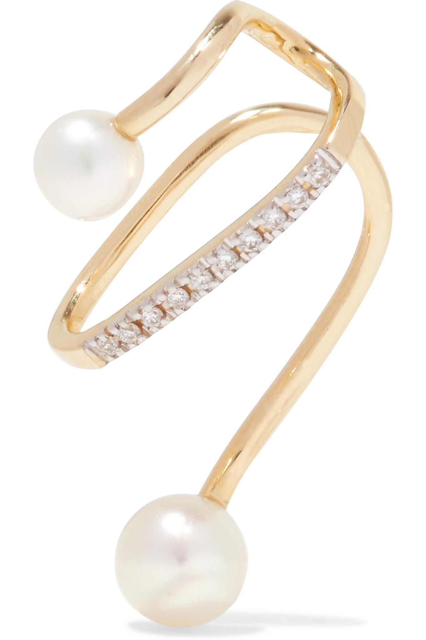 Maria Black Skyrush 14karat Gold, Diamond And Pearl Ear Cuff in
