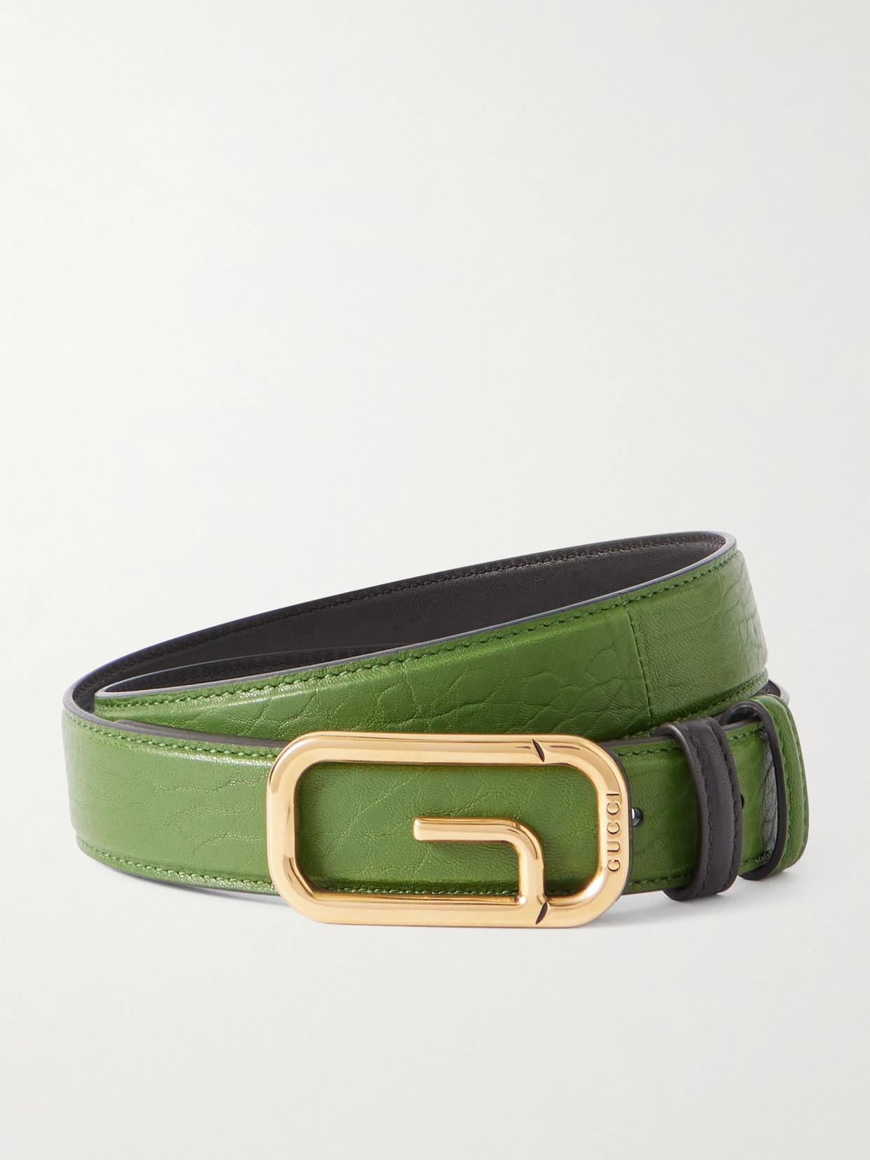 Gucci Gold Buckle Belt with Green Strap Gg buckle leather belt Gucci Green size 100 cm in Leather  main image 3