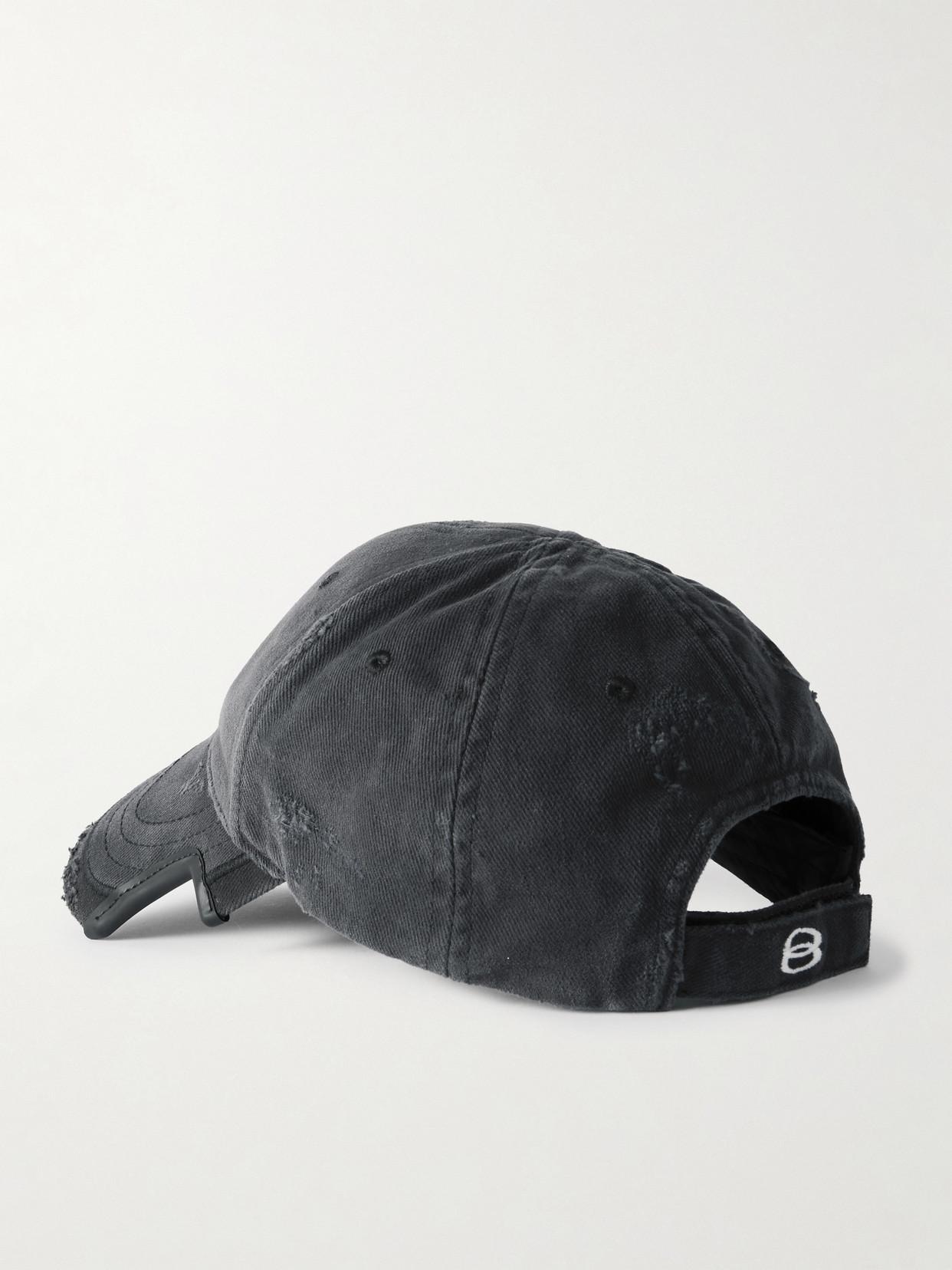 BALENCIAGA★Distressed embroidered cotton-drill baseball cap Balenciaga Double Unity Distressed Embroidered Cotton-Drill