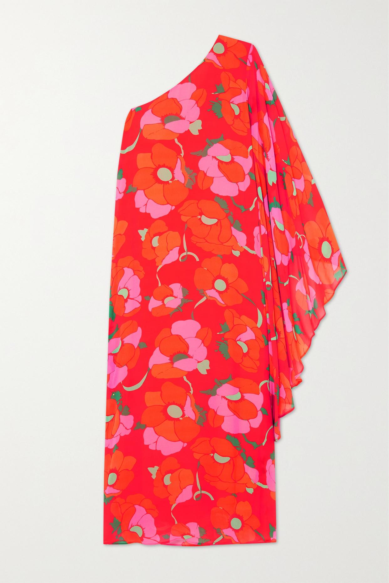 RIXO London Liza Onesleeve Draped Floralprint Maxi Dress in