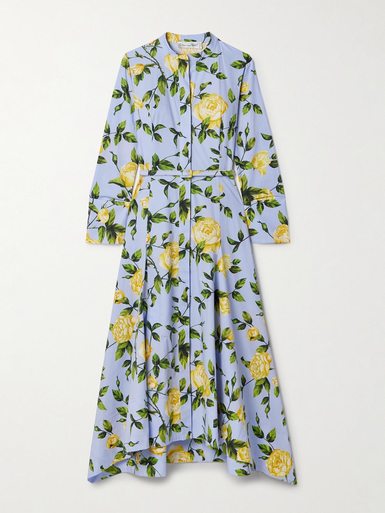 oscar de la renta floral cotton-blend midi dress Floral cotton-blend poplin midi dress in multicoloured - Oscar De La Renta