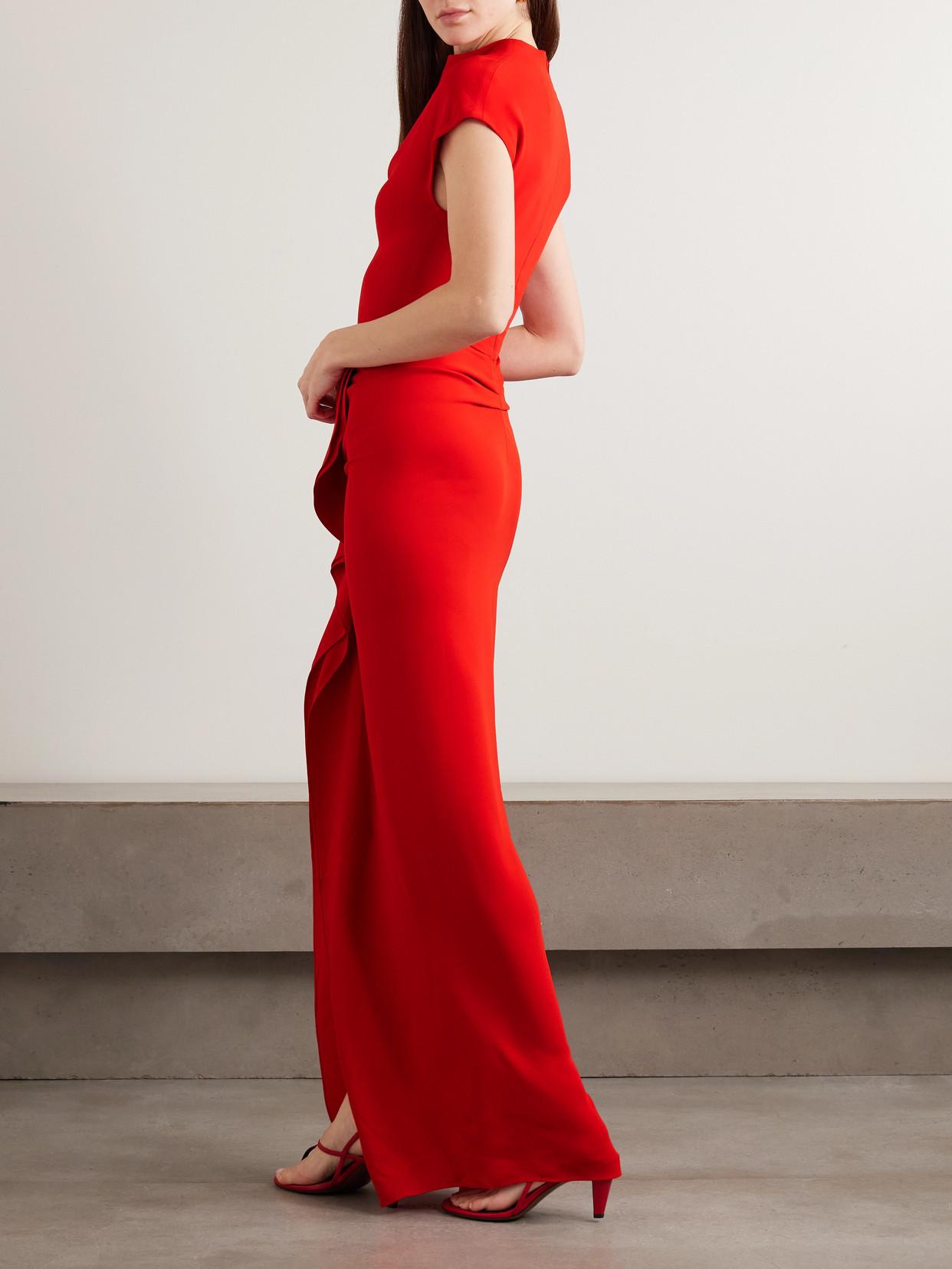 TOVE Beth Ruffled Jersey Maxi Dress in Red | Lyst