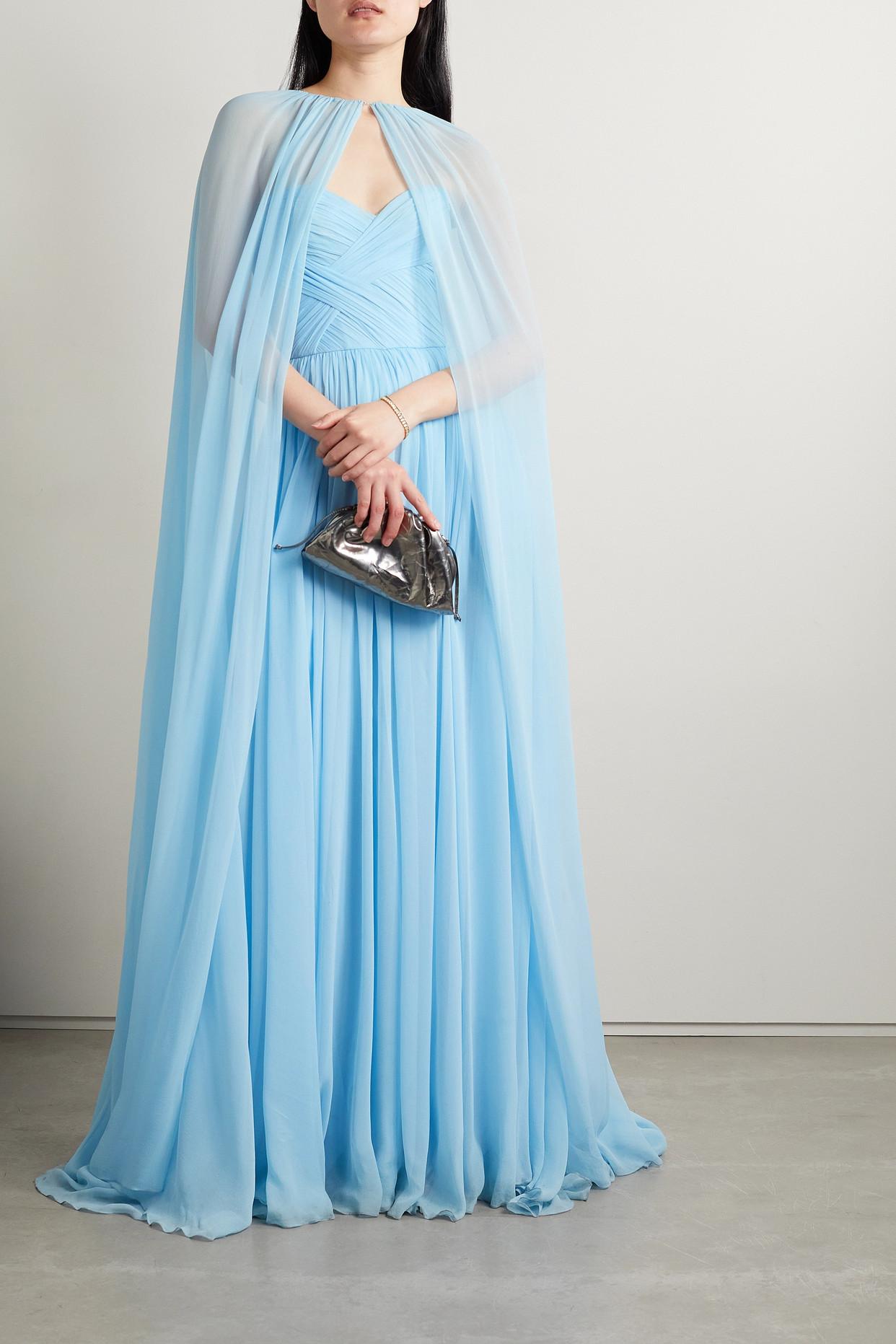 Monique Lhuillier Strapless Pleated Silk-chiffon Gown in Blue | Lyst