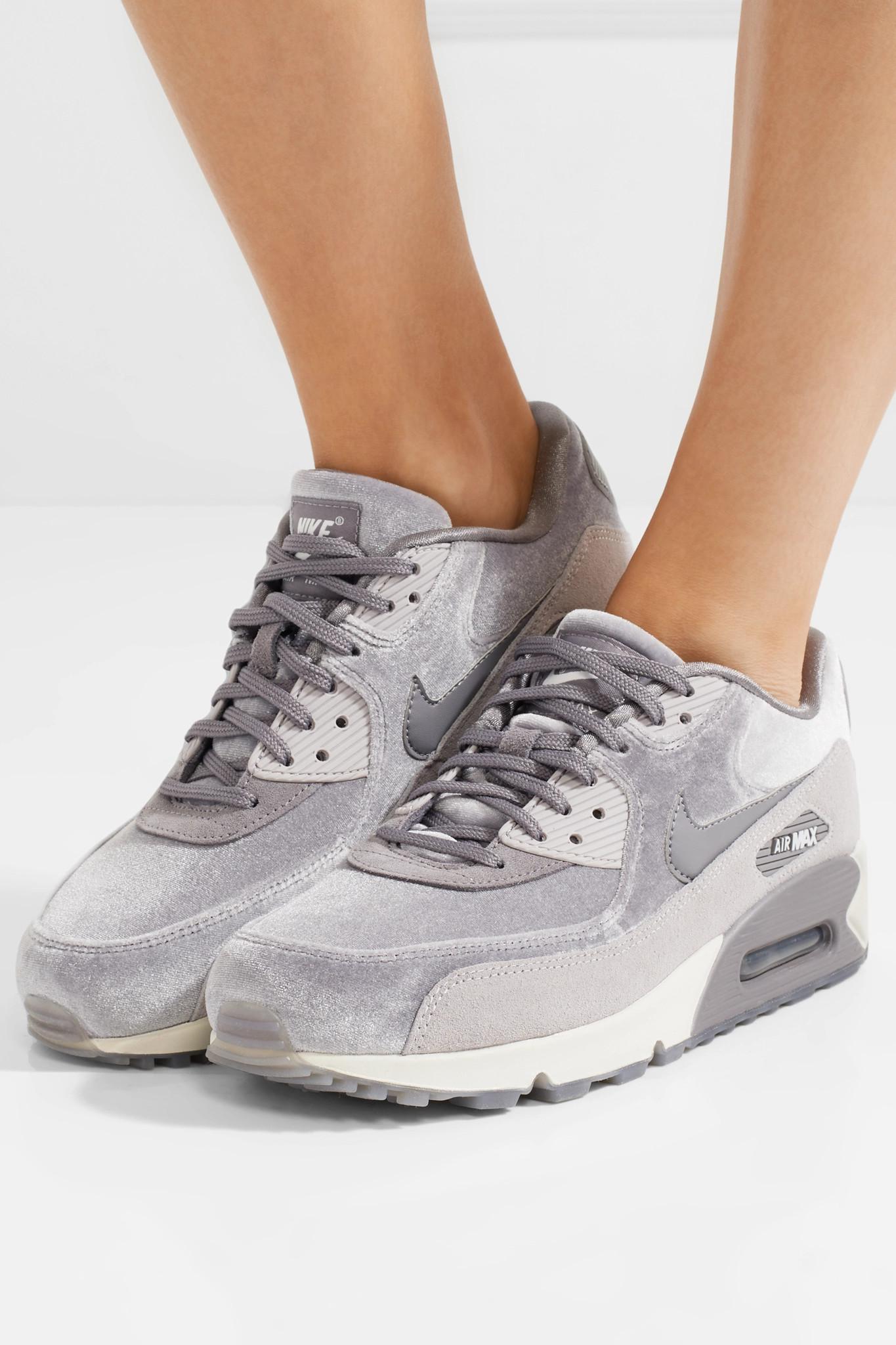 Nike Air Max 90 Suede-trimmed Velvet Sneakers in Gray | Lyst