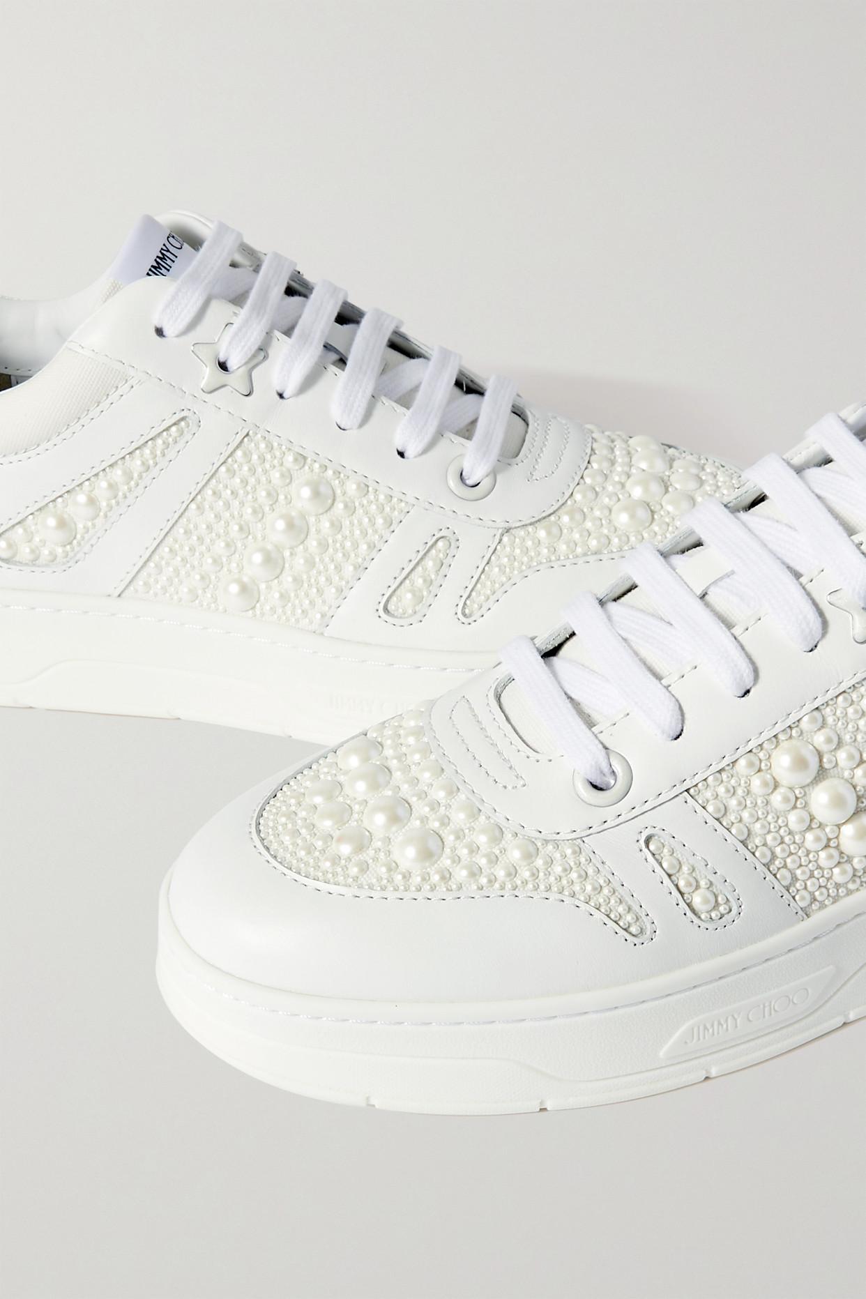 Jimmy Choo Hawaii Faux Pearl-embellished Leather Sneakers in White | Lyst