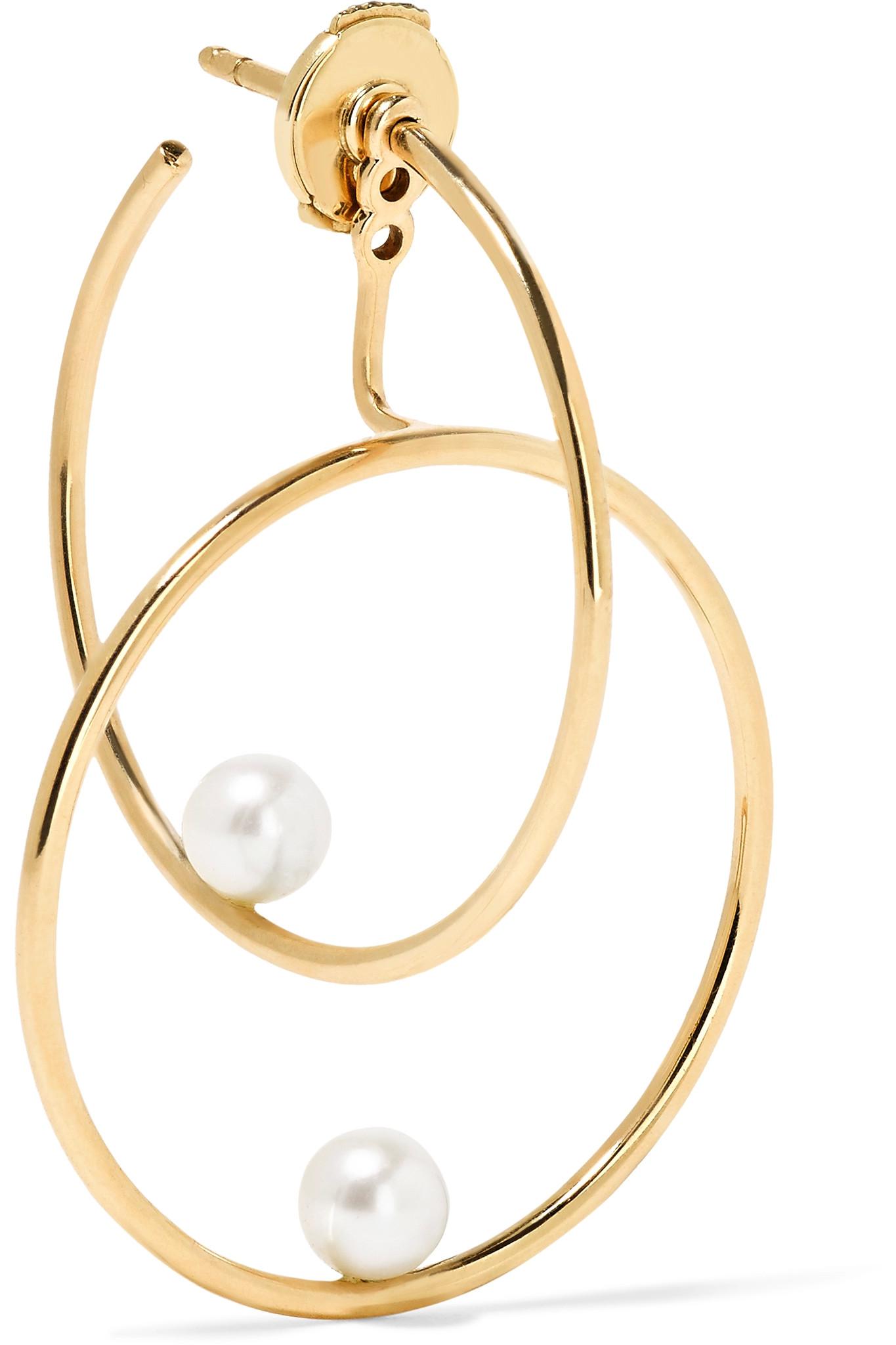 Lyst - Anissa kermiche 14-karat Gold Pearl Hoop Earring in Metallic