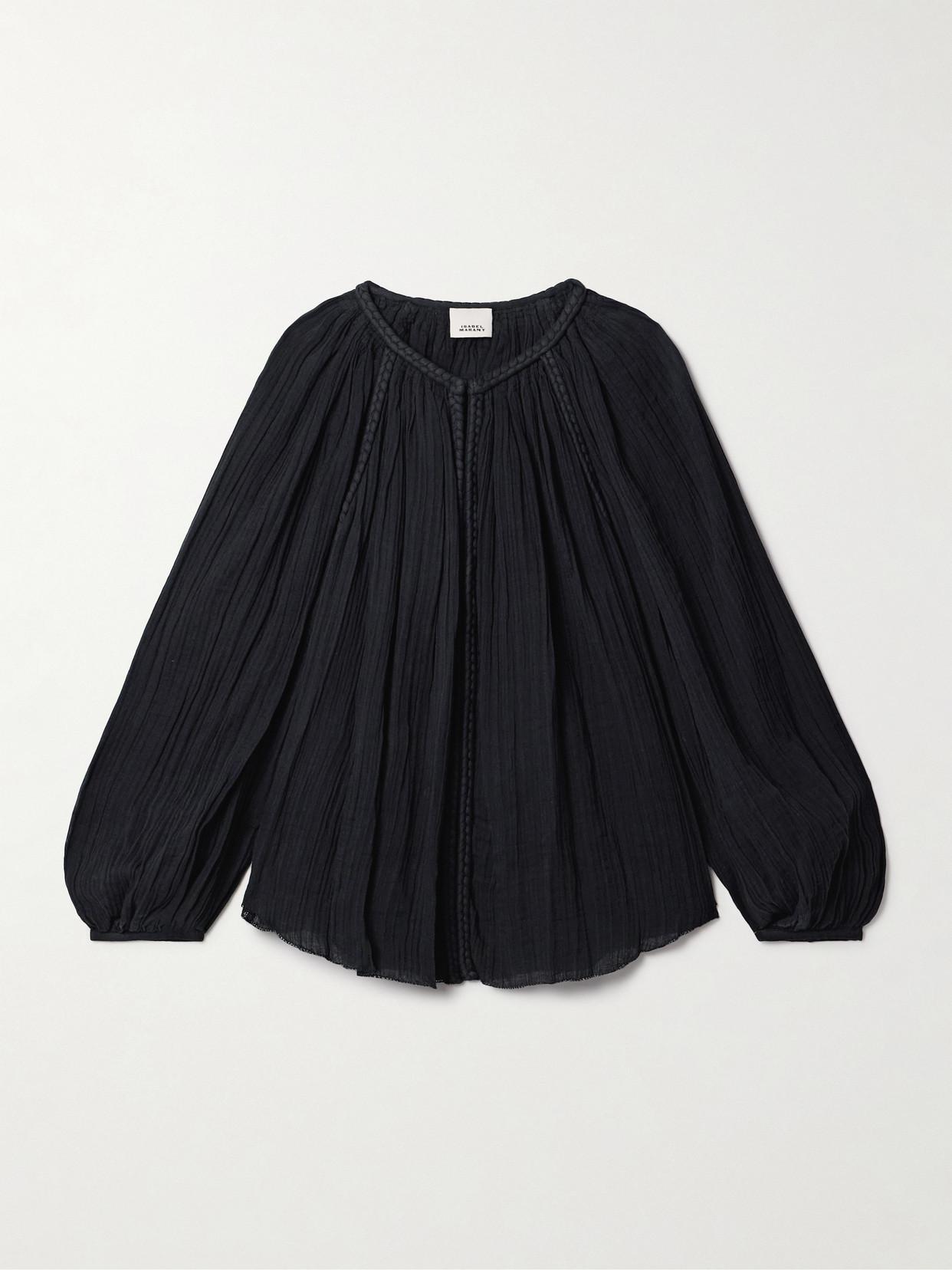 Isabel Marant Jenna Gathered Organic Cotton-Gauze Blouse in Blue