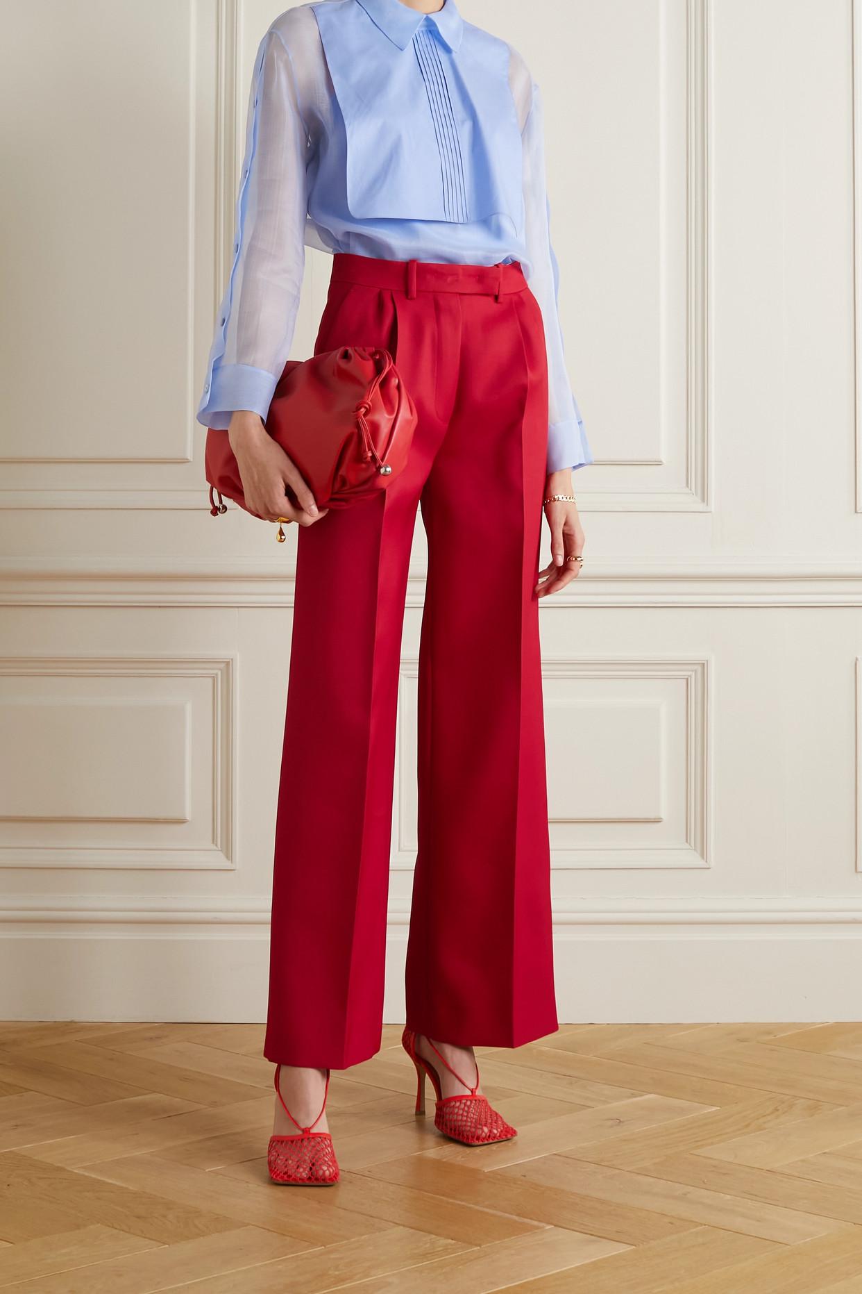 Fendi Grain De Poudre Wool-blend Wide-leg Pants in Red | Lyst