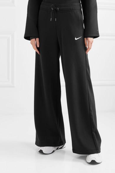 Nike Cotton-blend Jersey Wide-leg Track Pants in Black
