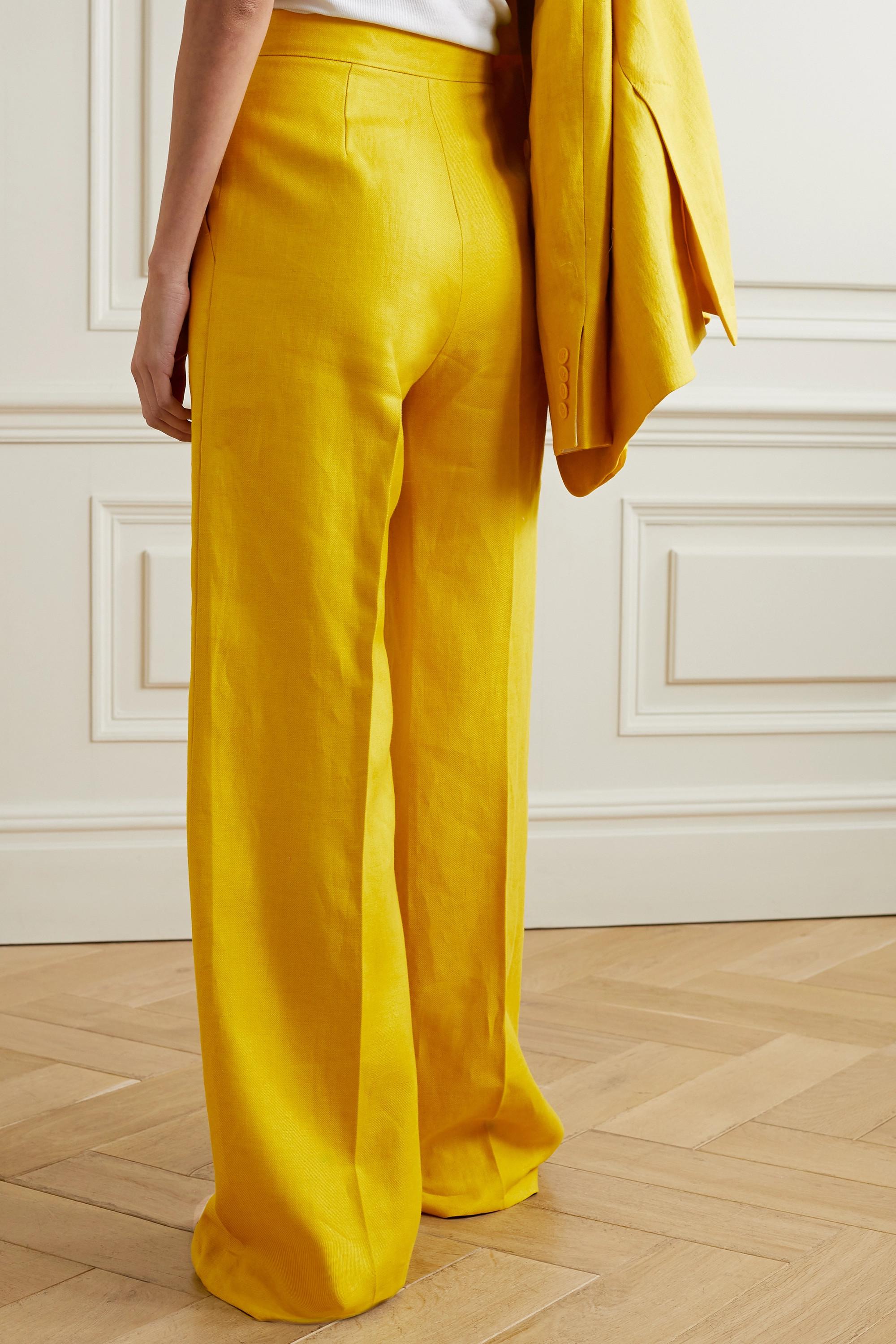 Max Mara Ginosa Linen-twill Wide-leg Pants in Yellow | Lyst