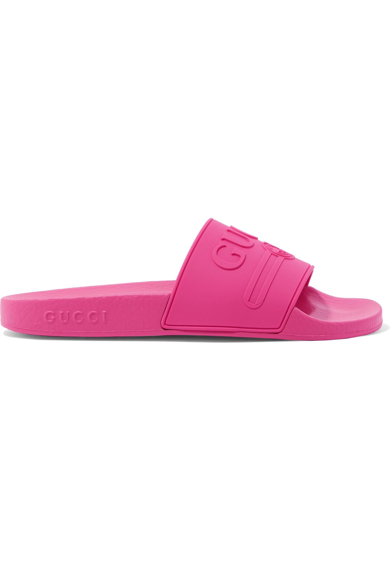 NEW Gucci Rubber Logo Platform Slide Sandal Pink EU 37 - MyDesignerly