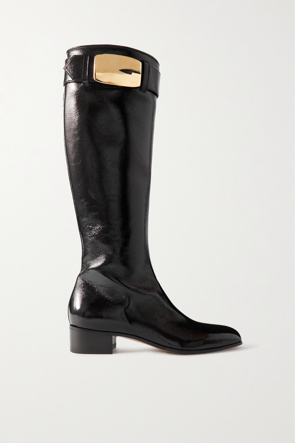 Gucci Carol Embellished Leather Knee Boots in Black | Lyst