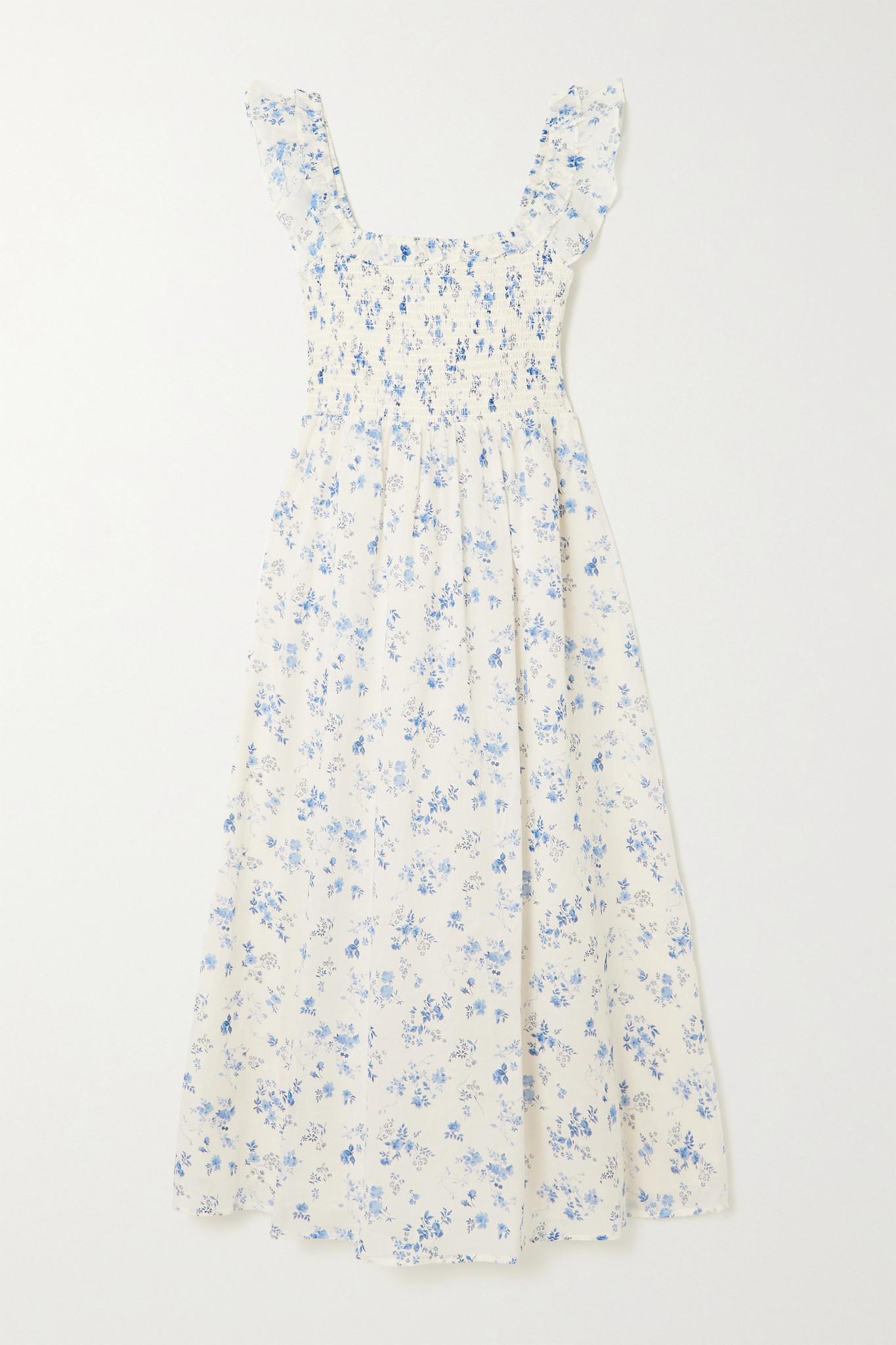 Reformation Noreen Shirred Floral-print Organic-cotton Voile Midi