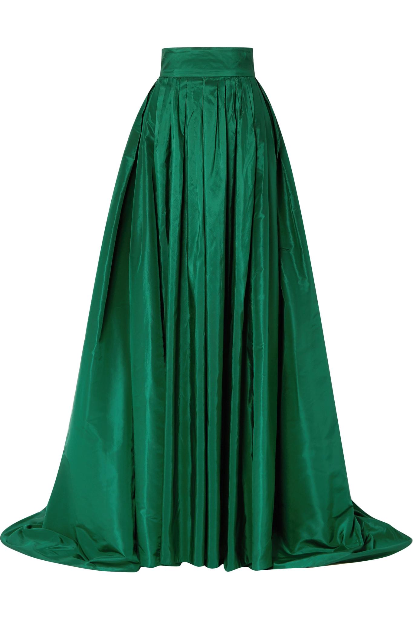 Carolina Herrera Pleated Silk-satin Maxi Skirt in Green | Lyst