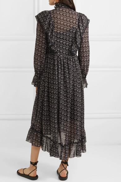 See By Chloé Floral Print Crepe Midi Dress in Black - Lyst