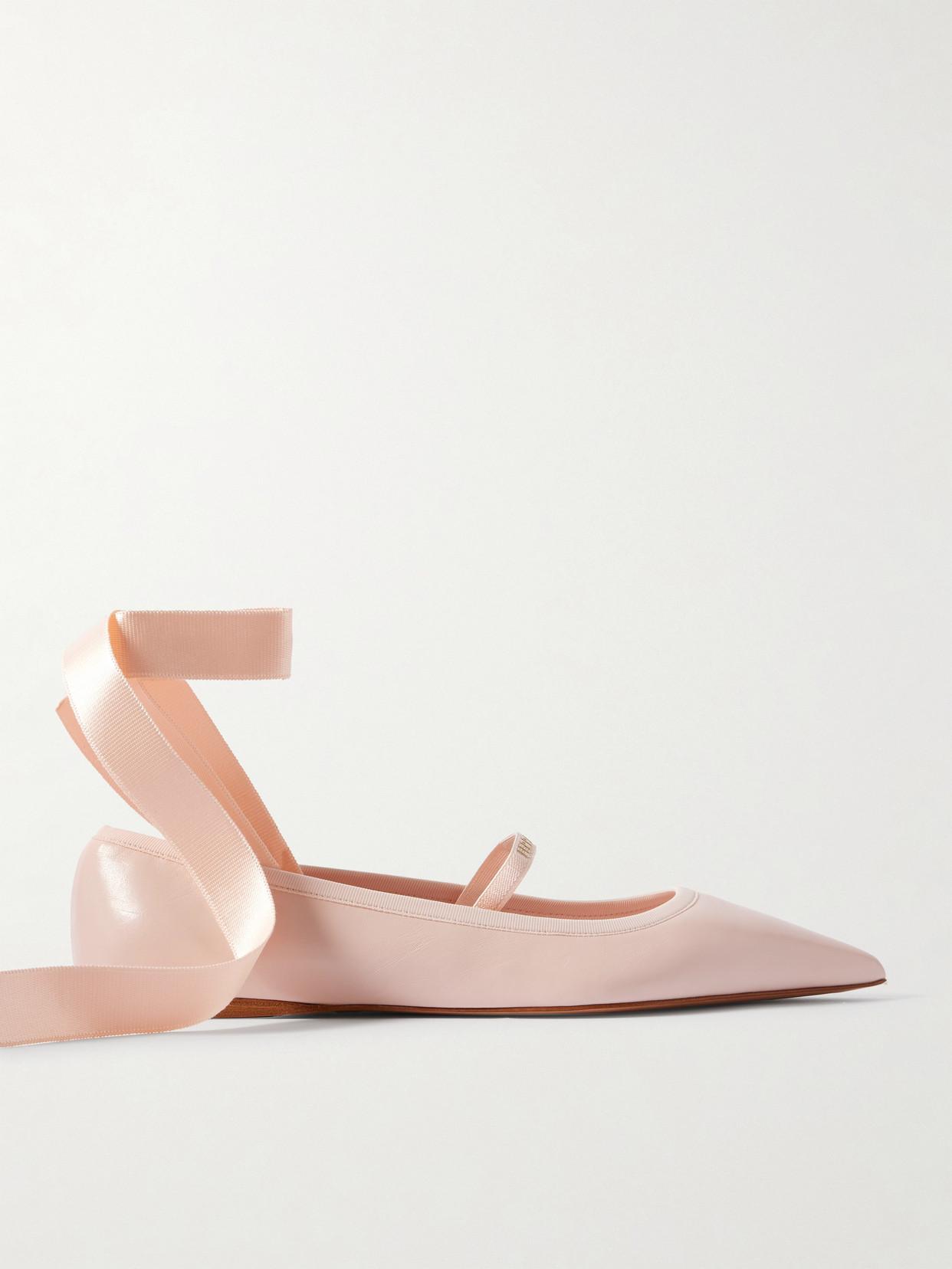 バレエシューズ Ferragamo Carice Ballet Shoes In Pink Leathe Ferragamo Carice Satin-Trimmed Leather Ballet Flats in Pink