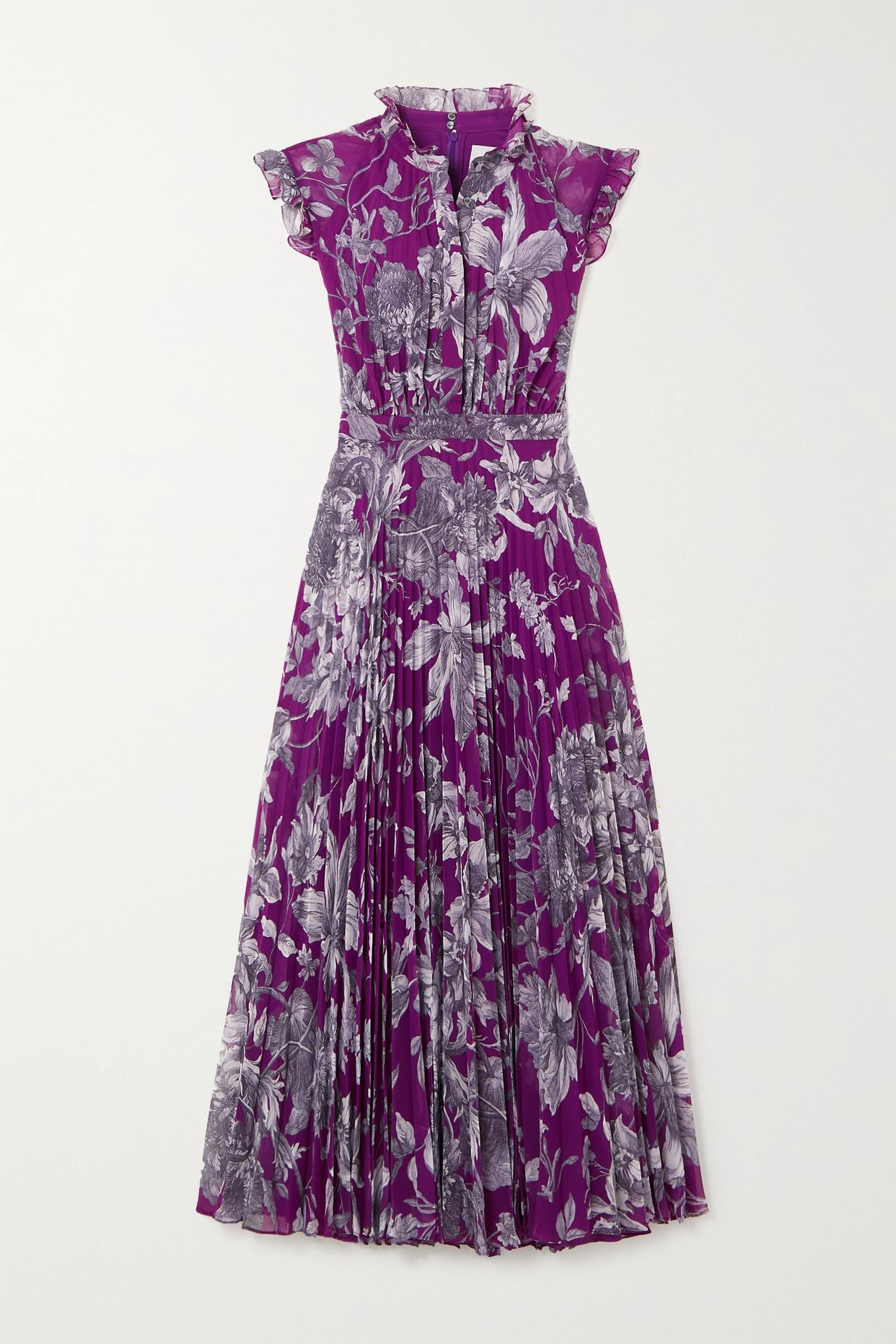Erdem Roisin Pleated Floralprint Voile Midi Dress in Purple Lyst